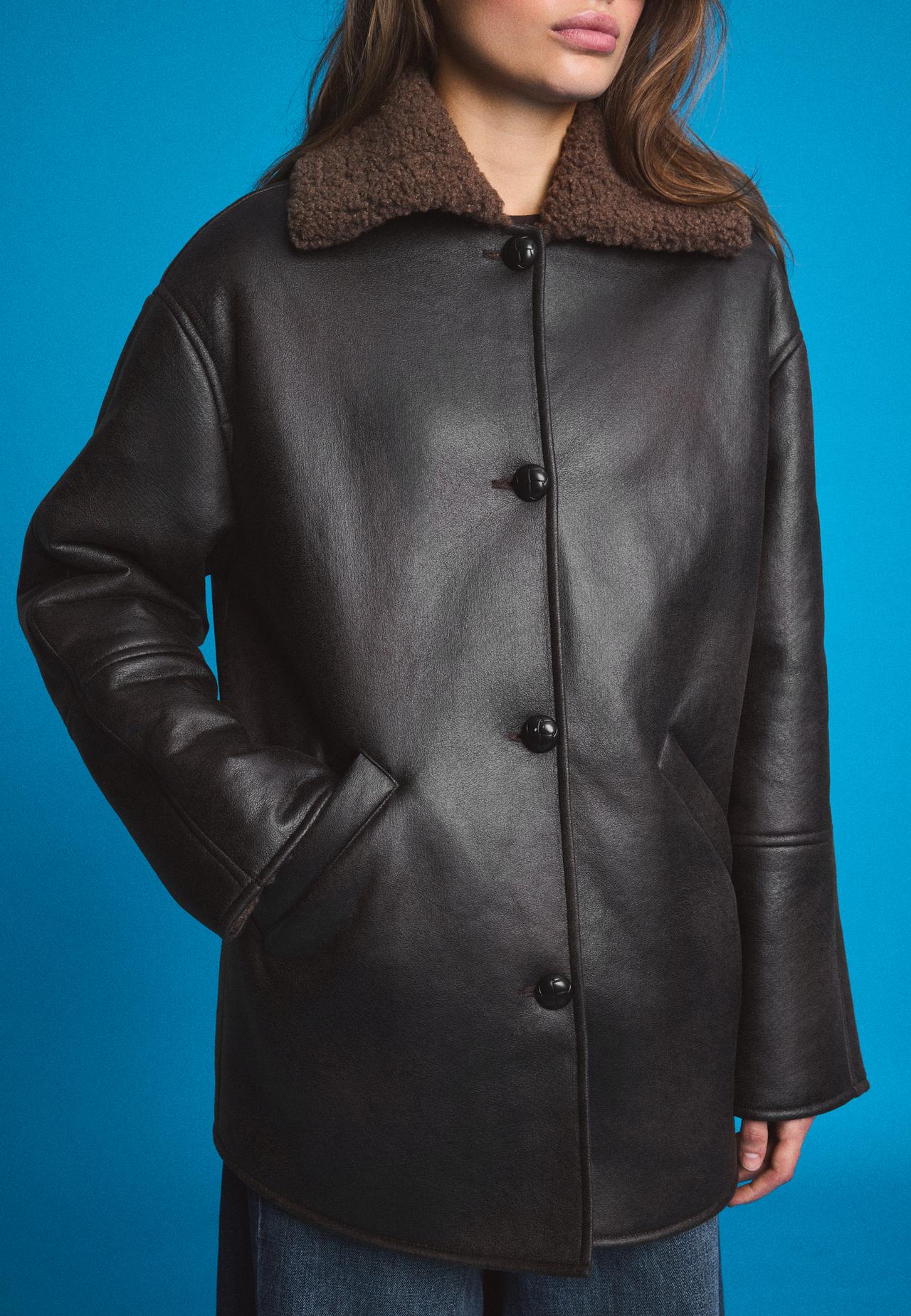 Oversize double-faced button jacket — Brown