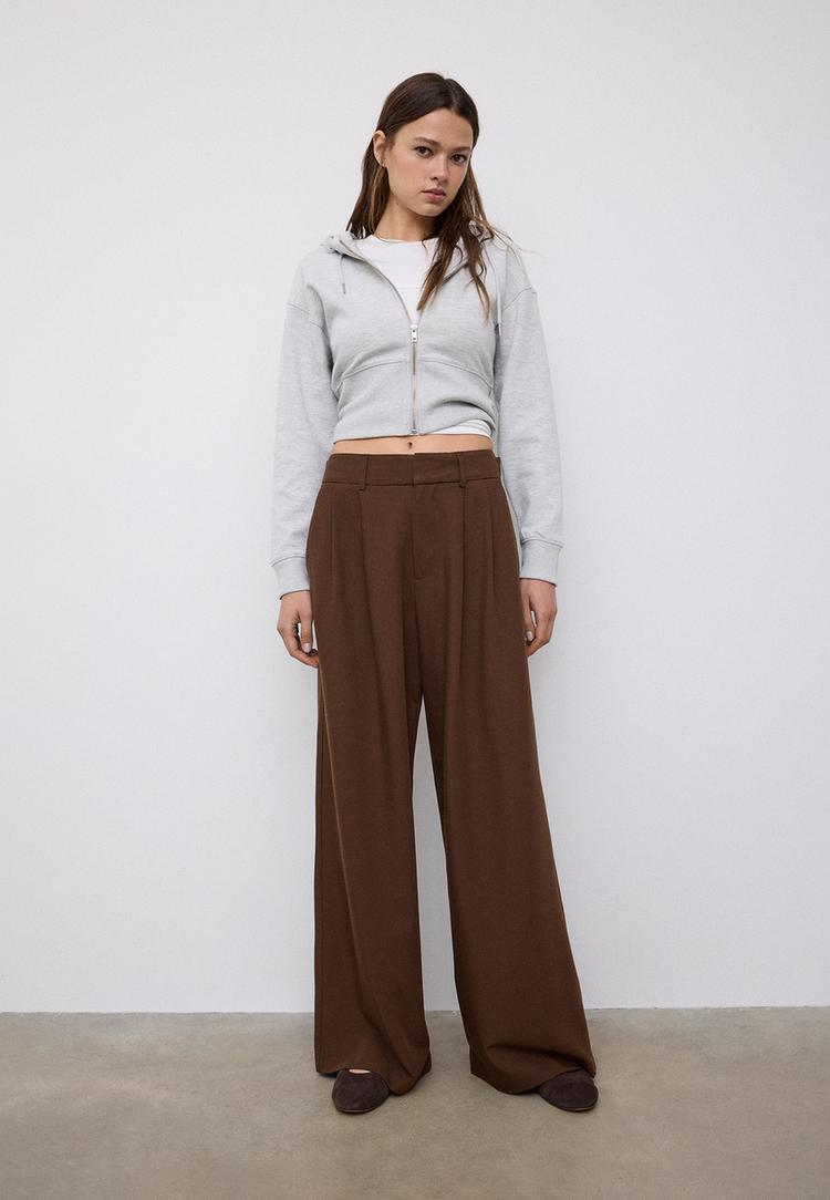 Stradivarius Pantaloni Super Wide Ajustabili Maro 38