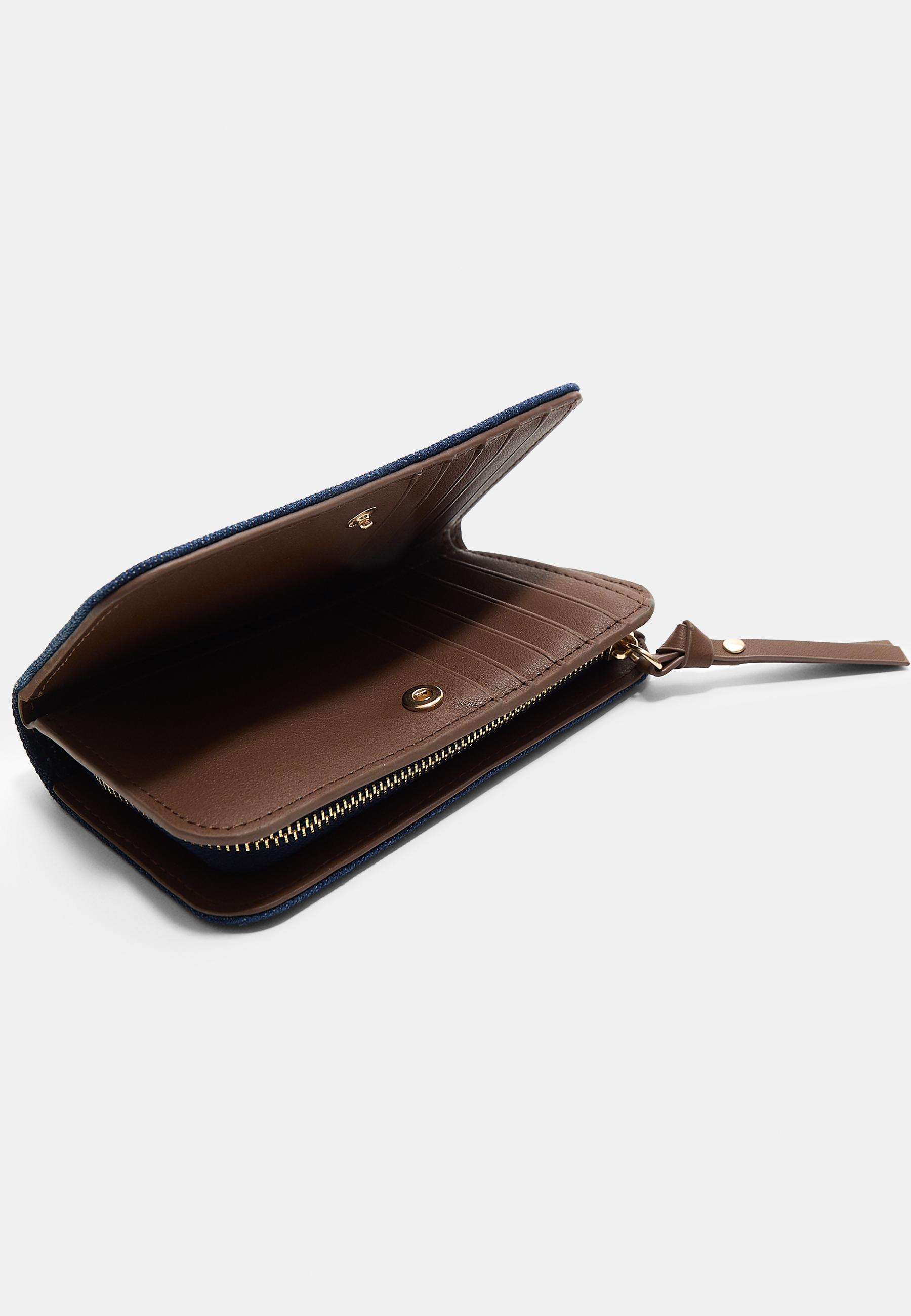 Denim wallet with zip — MEDIUM BLUE DENIM