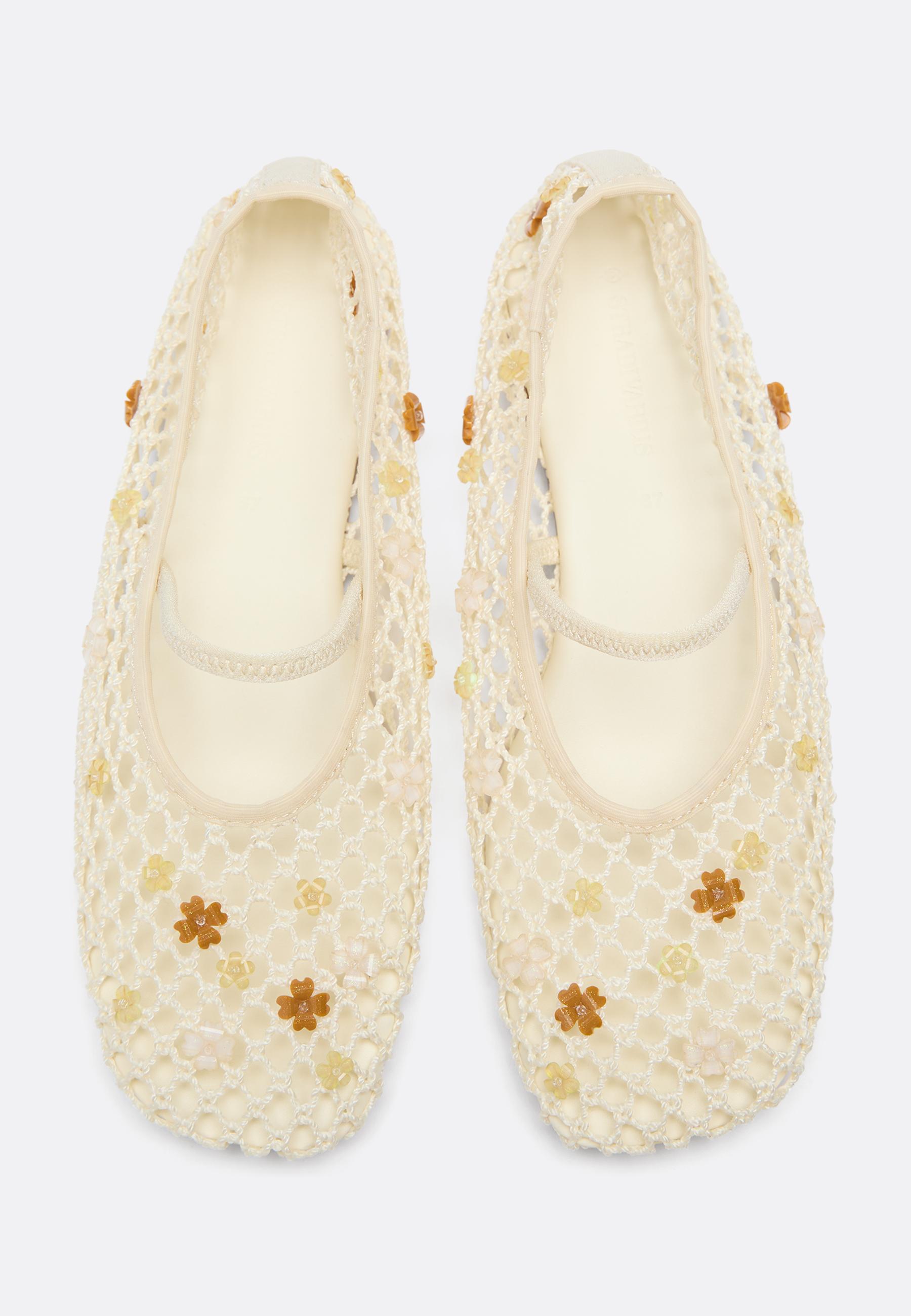 Mesh flat shoes with charms — ECRU