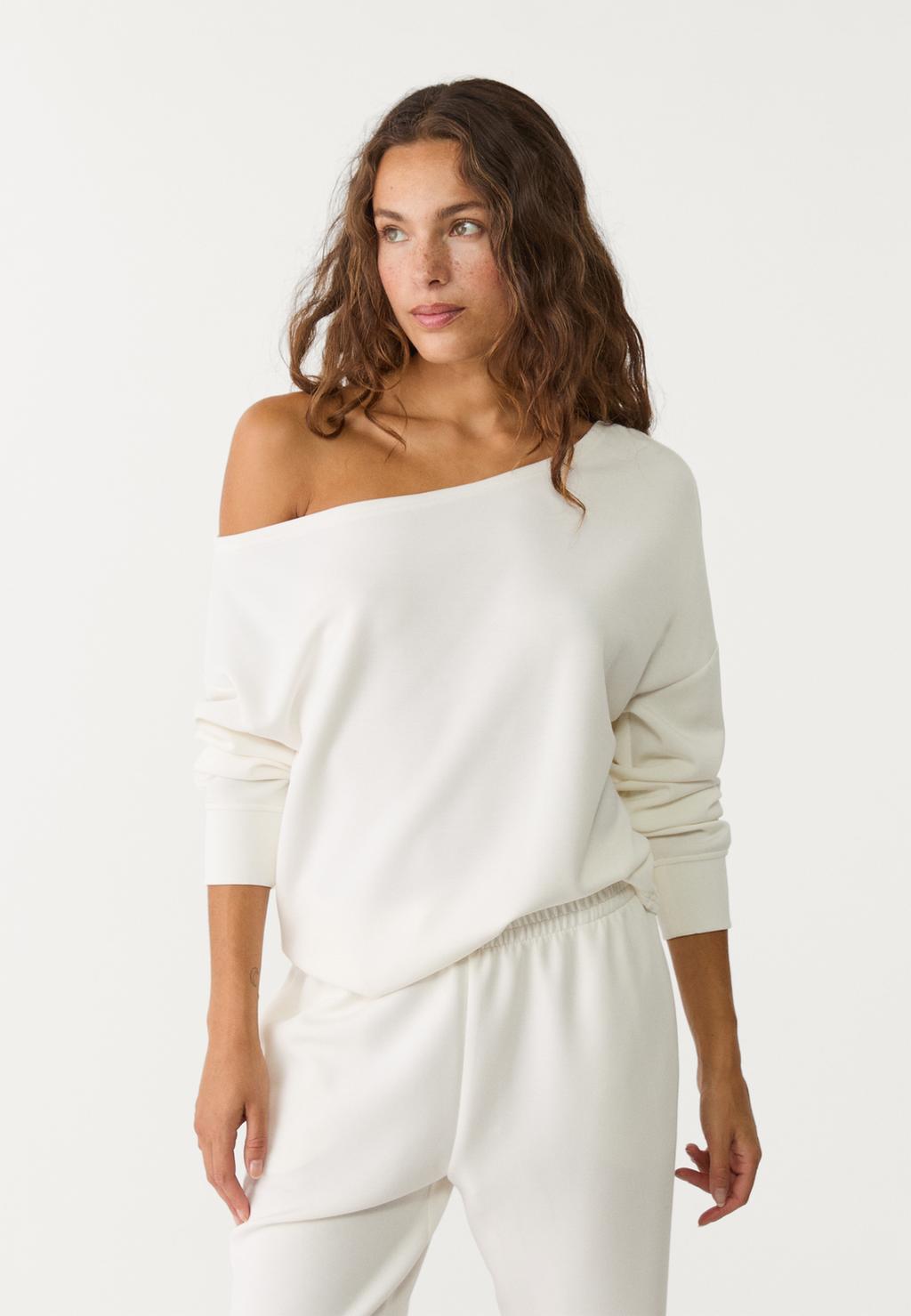 Soft-touch exposed shoulder sweatshirt