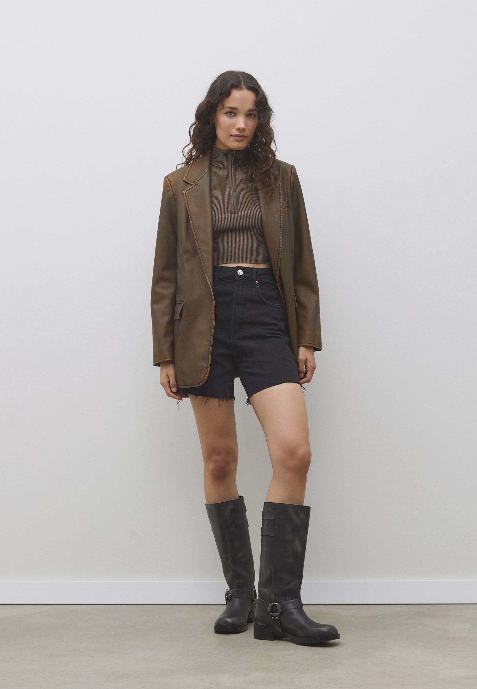 D93 Longline shorts — BLACK DENIM WASH