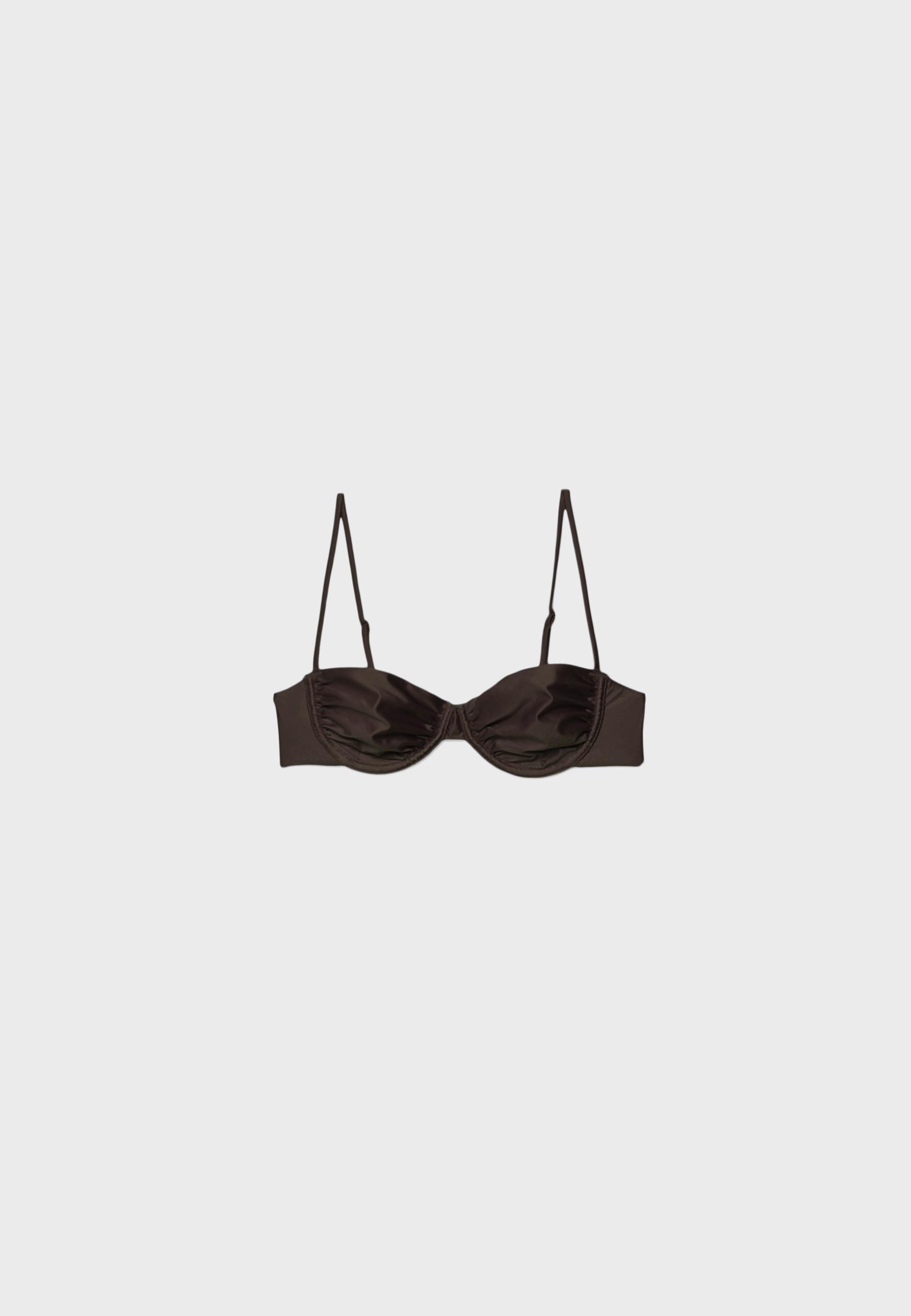 Satin balconette bikini top — Brown