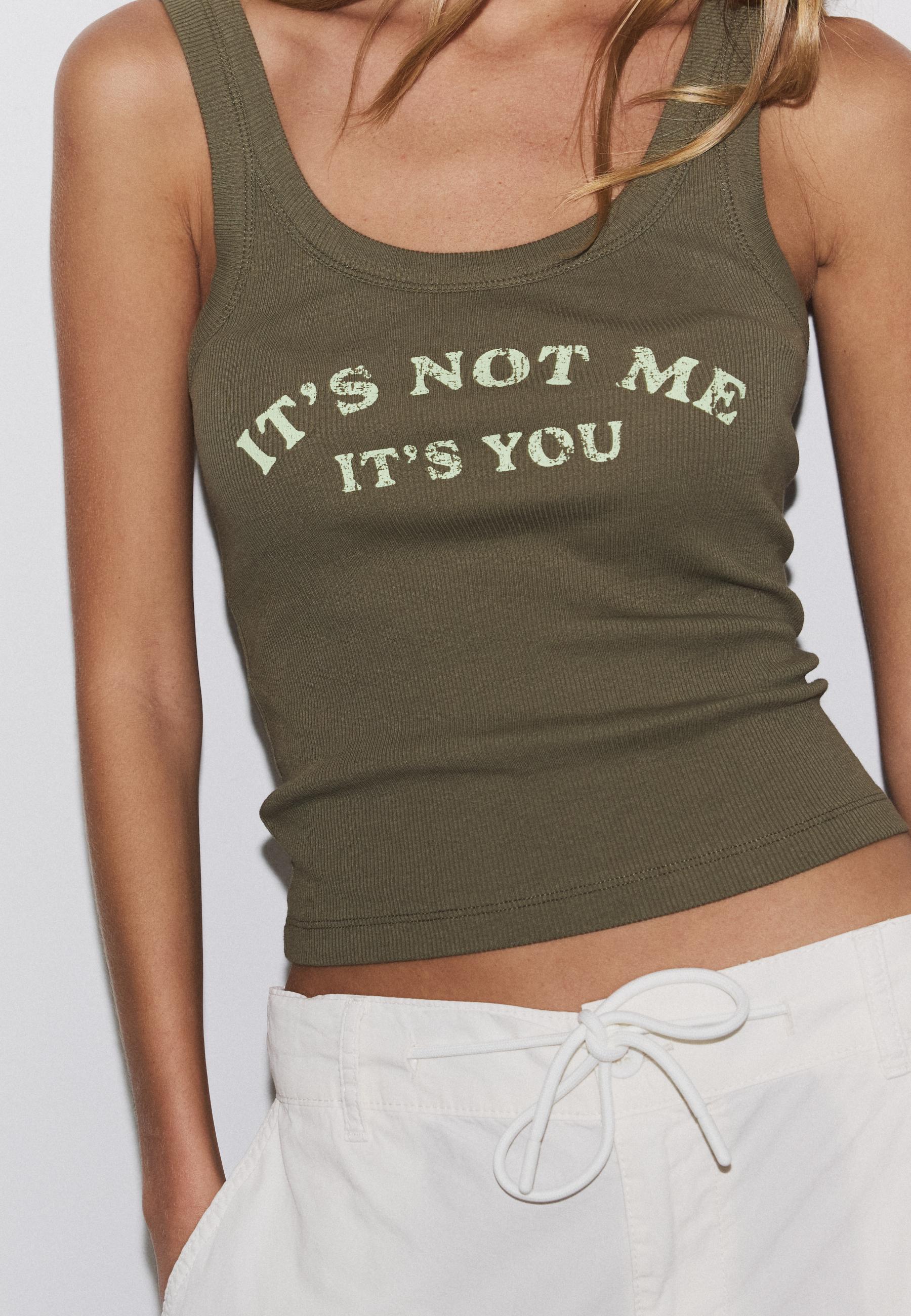 Slogan racerback top — Khaki