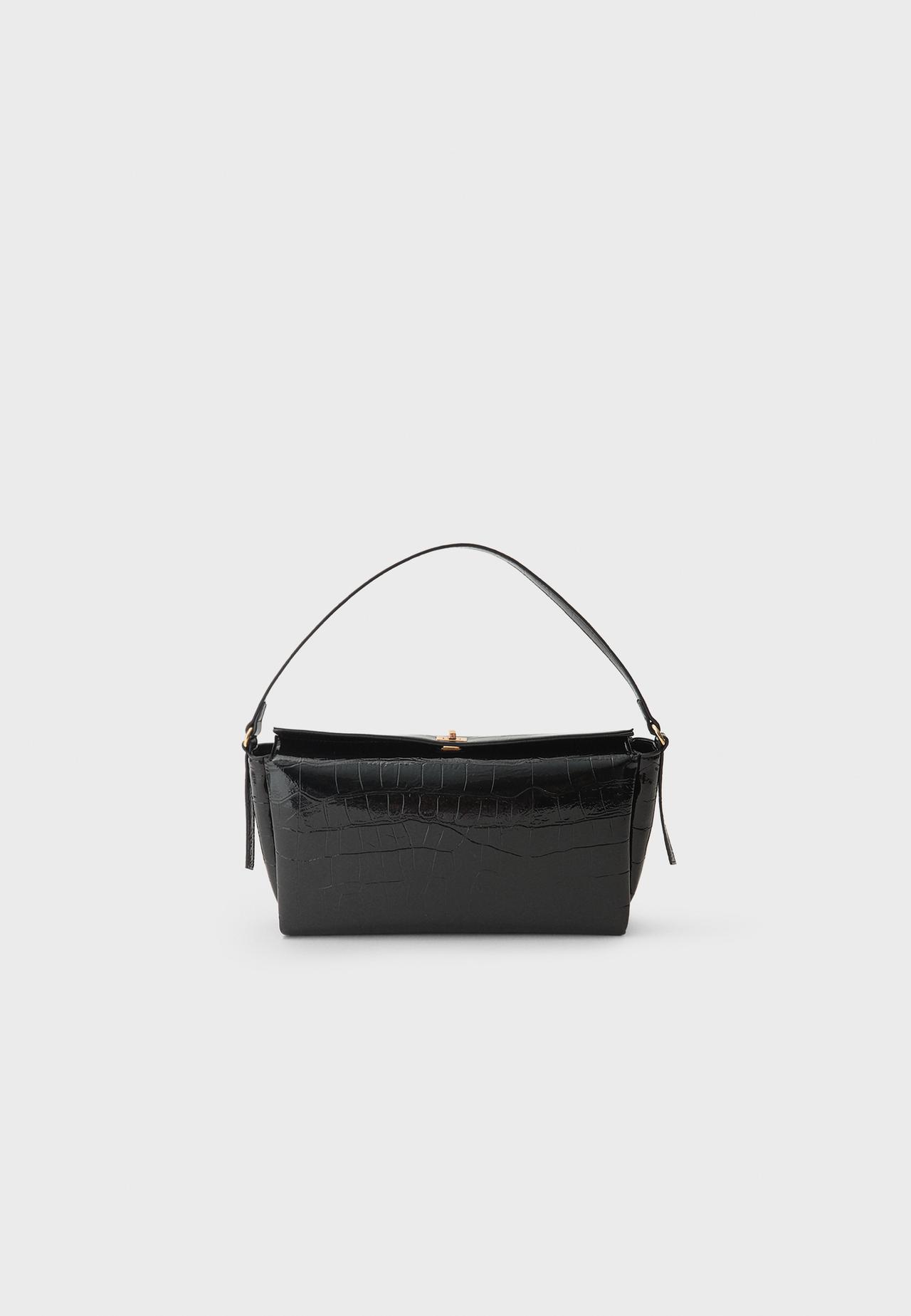 Mock croc shoulder bag — Black