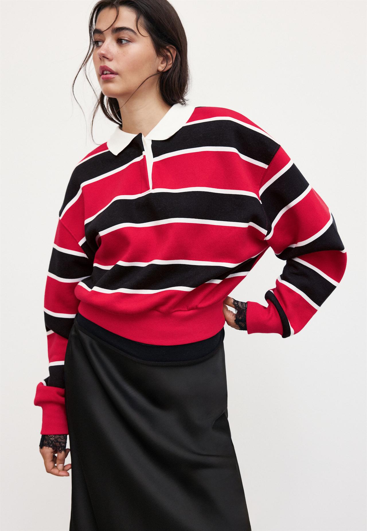 Striped polo sweatshirt — Red