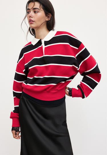 Striped polo sweatshirt — Red 3