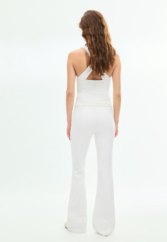 Stradivarius Bell Bottom Leggings With Seam Detail Ecru Xs