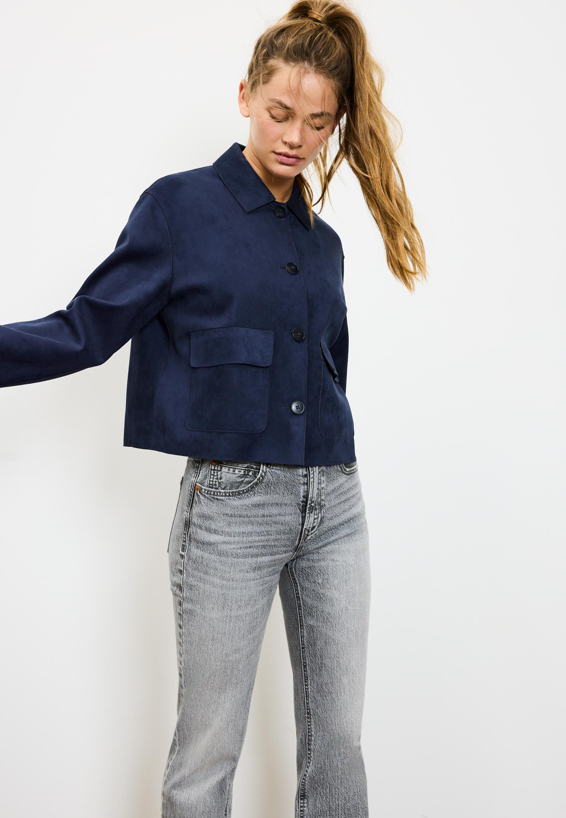 Faux suede jacket with pockets — Navy blue