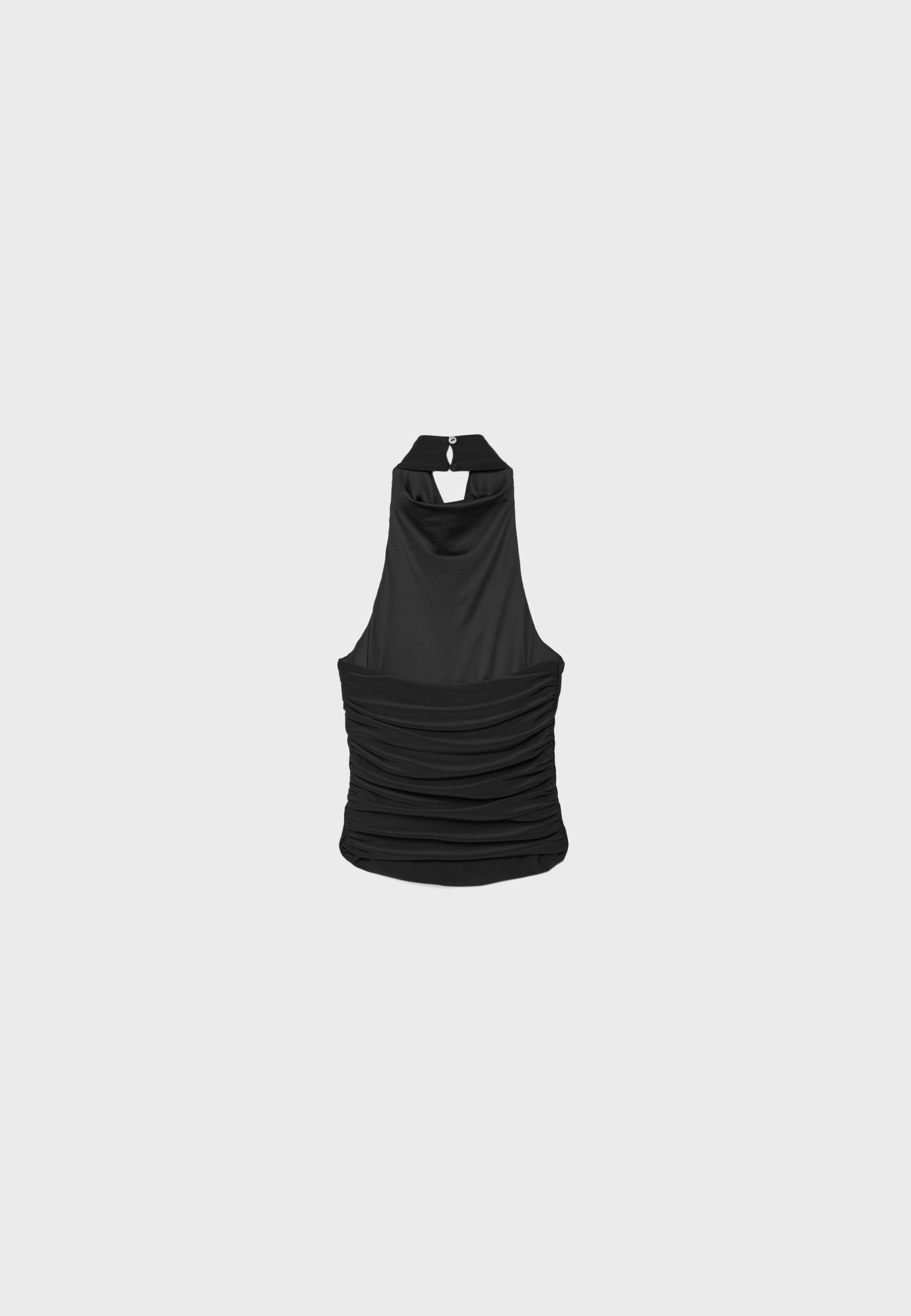 Ruched halter top — Black