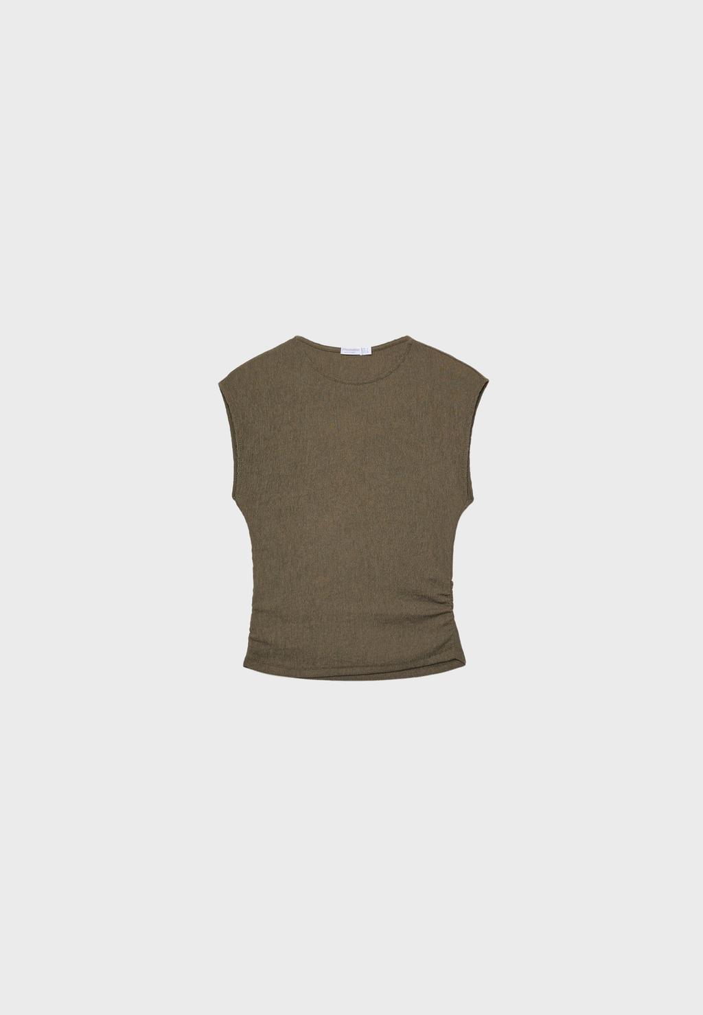 T-shirt mini manches fronces texture