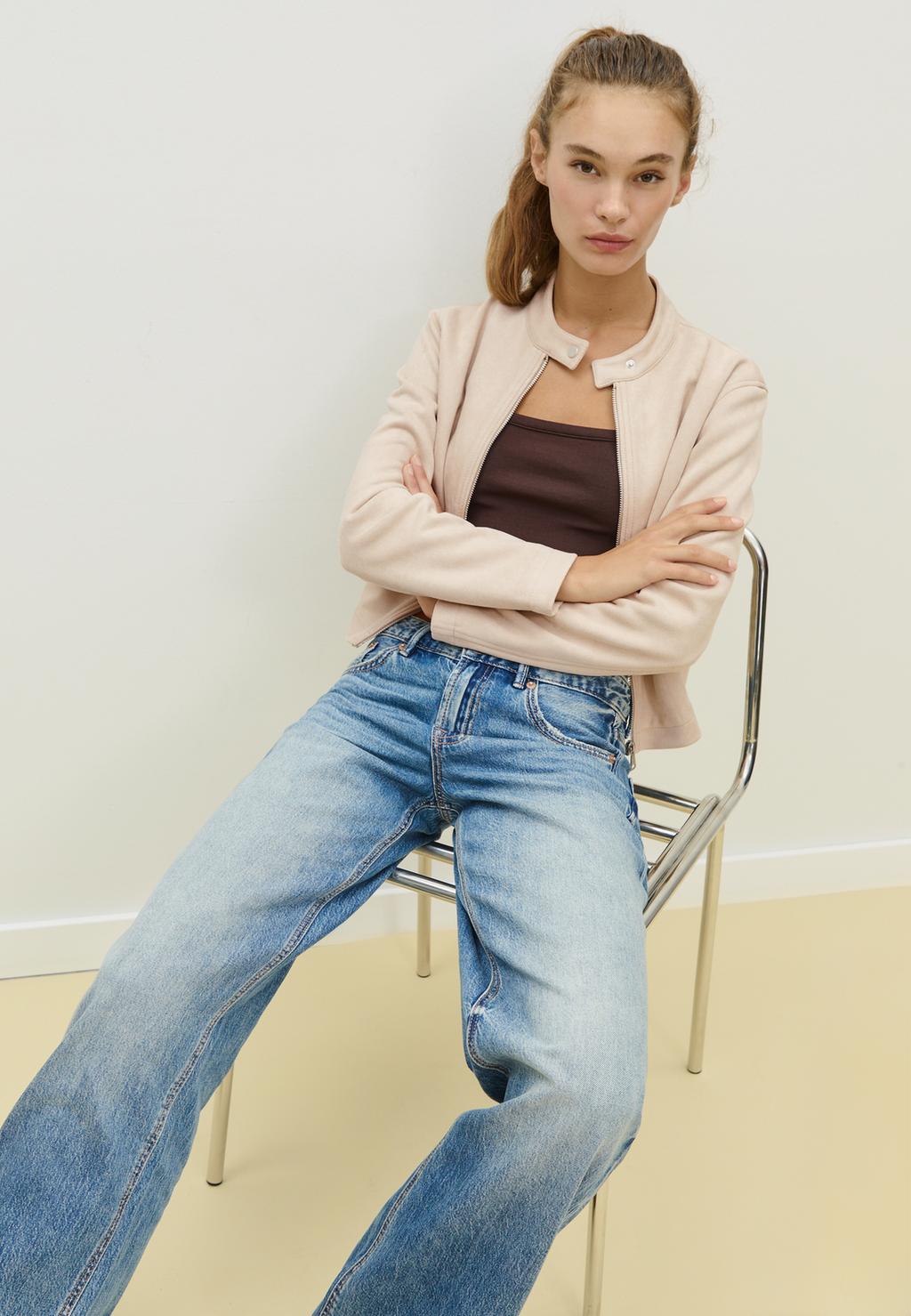 Faux suede zip-up jacket