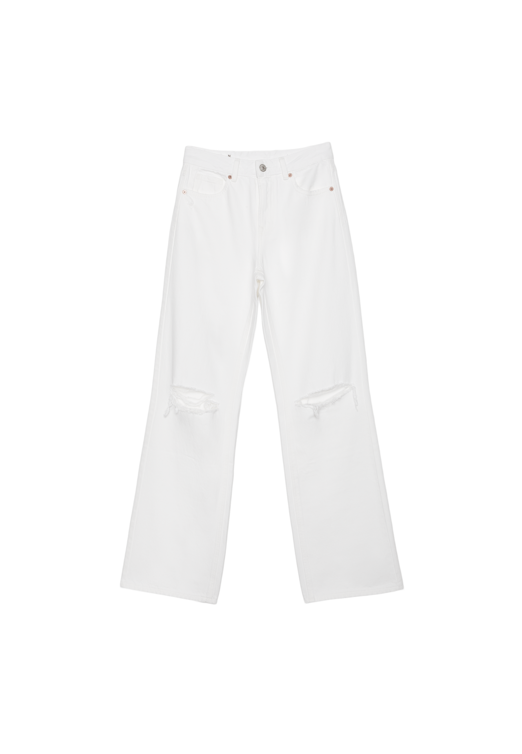 D92 ripped straight wide-leg jeans — Ecru