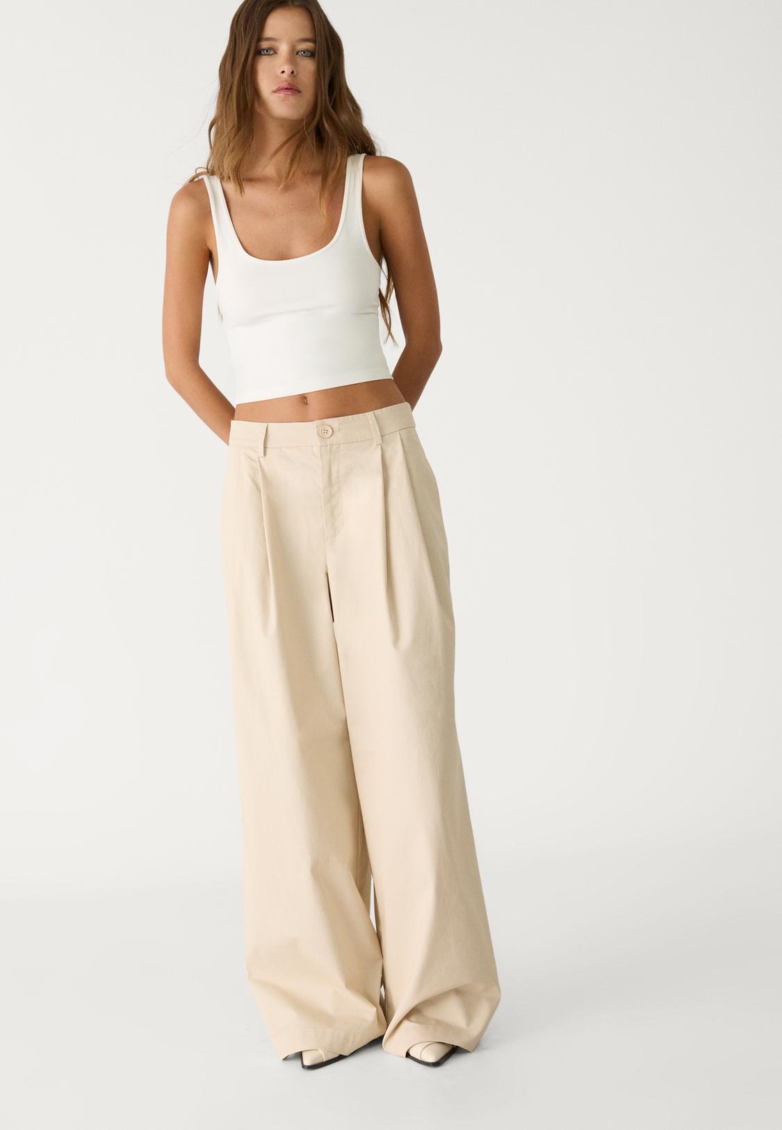 Poplin geniş paça pensli pantolon Kadın Moda Stradivarius Türkiye