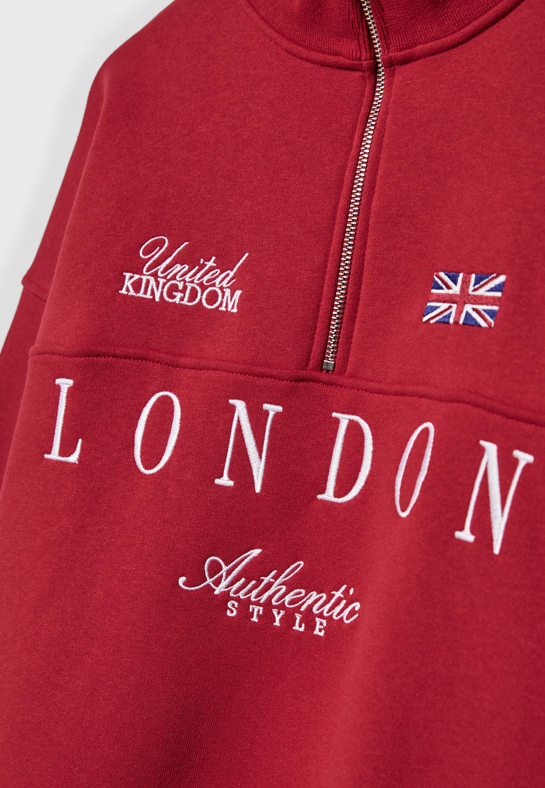 Embroidered Zip-Up Sweatshirt — Red