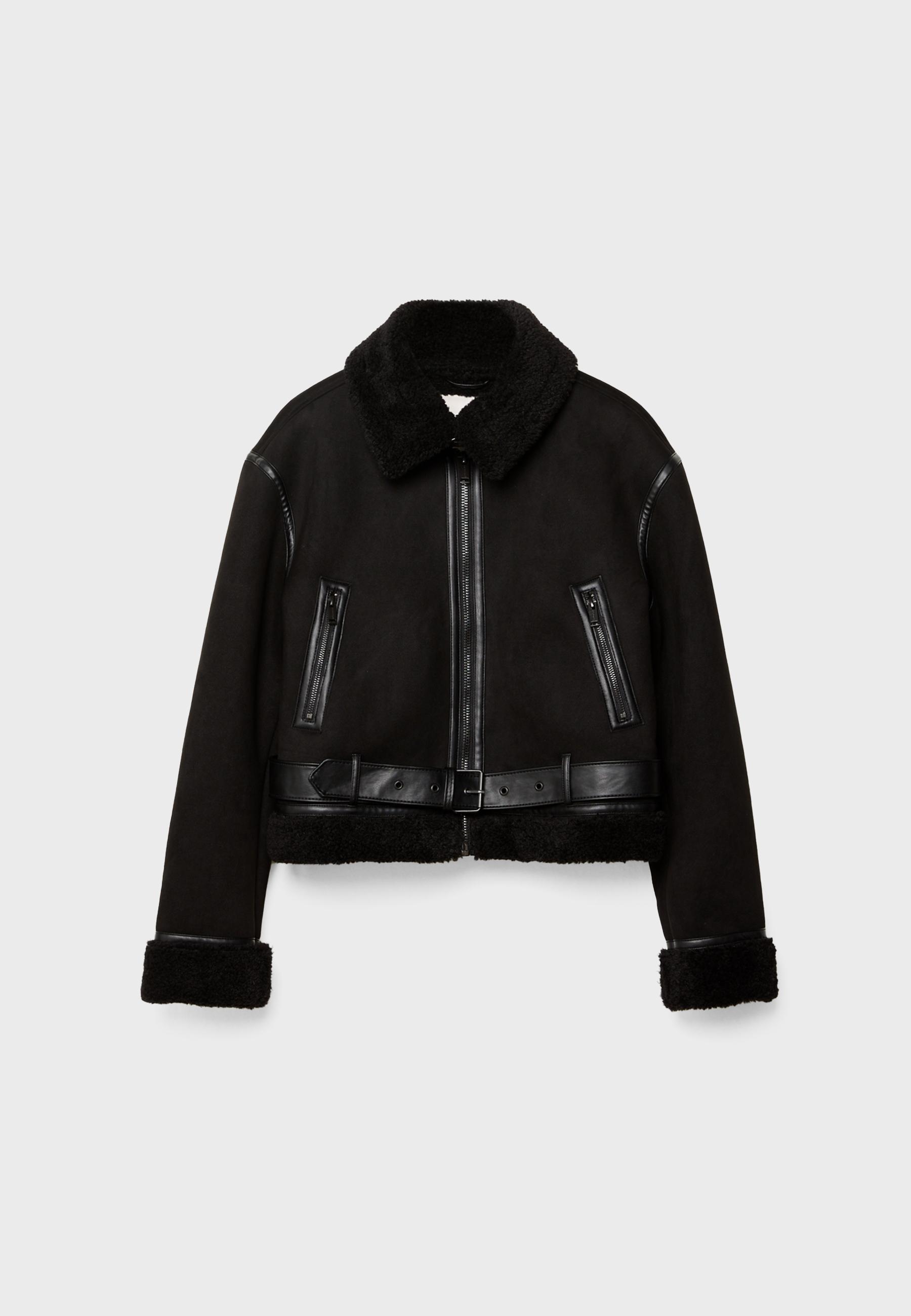 Short faux shearling lined aviator jacket - Women's fashion