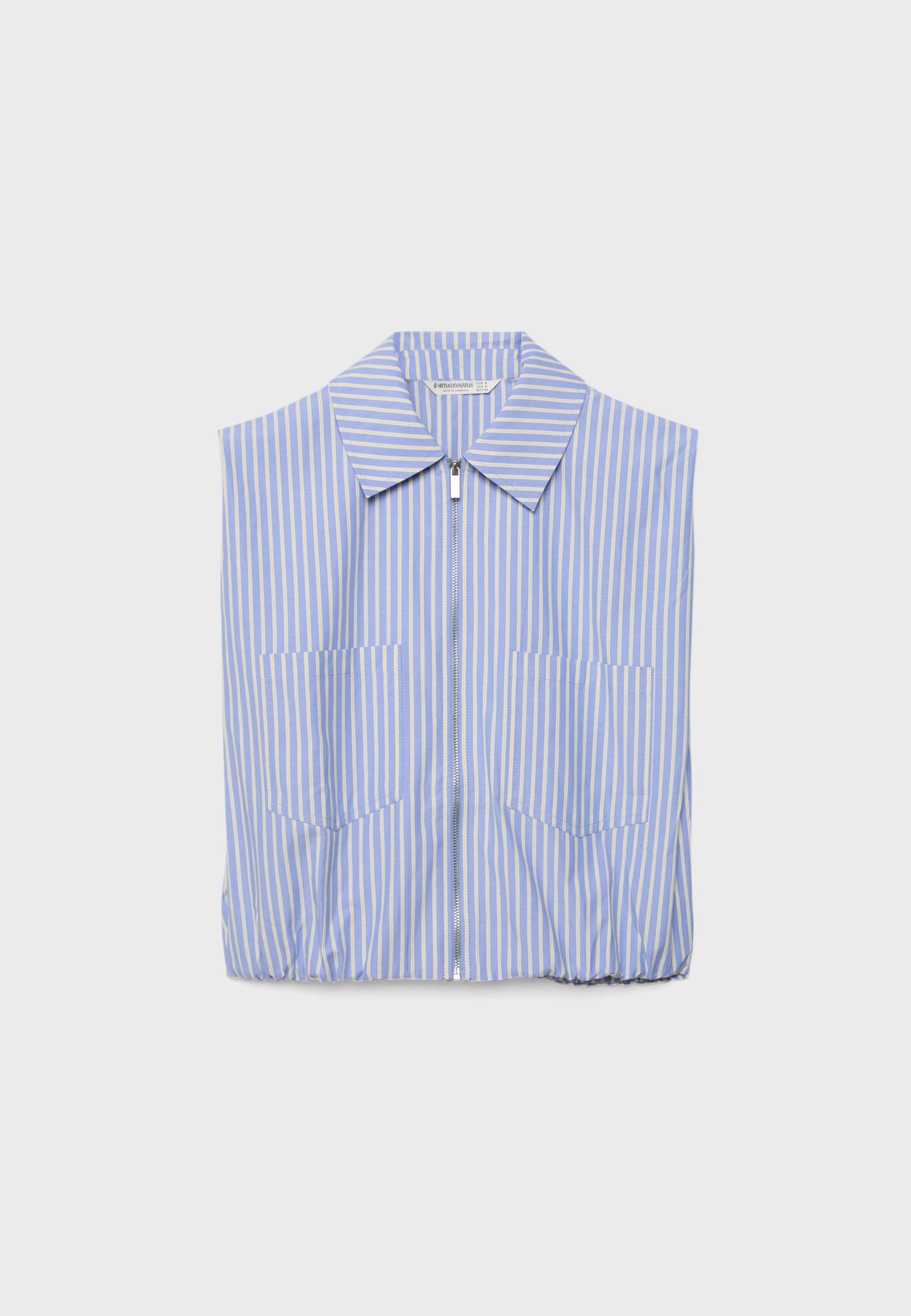 Sleeveless balloon zip shirt — Blue
