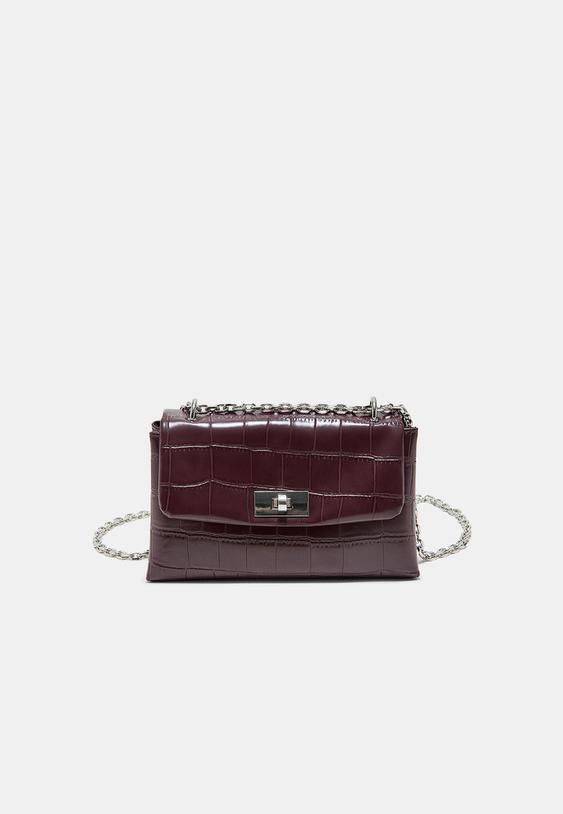 Stradivarius Rigid Coconut Effect Crossbody Bag Burgundy Os