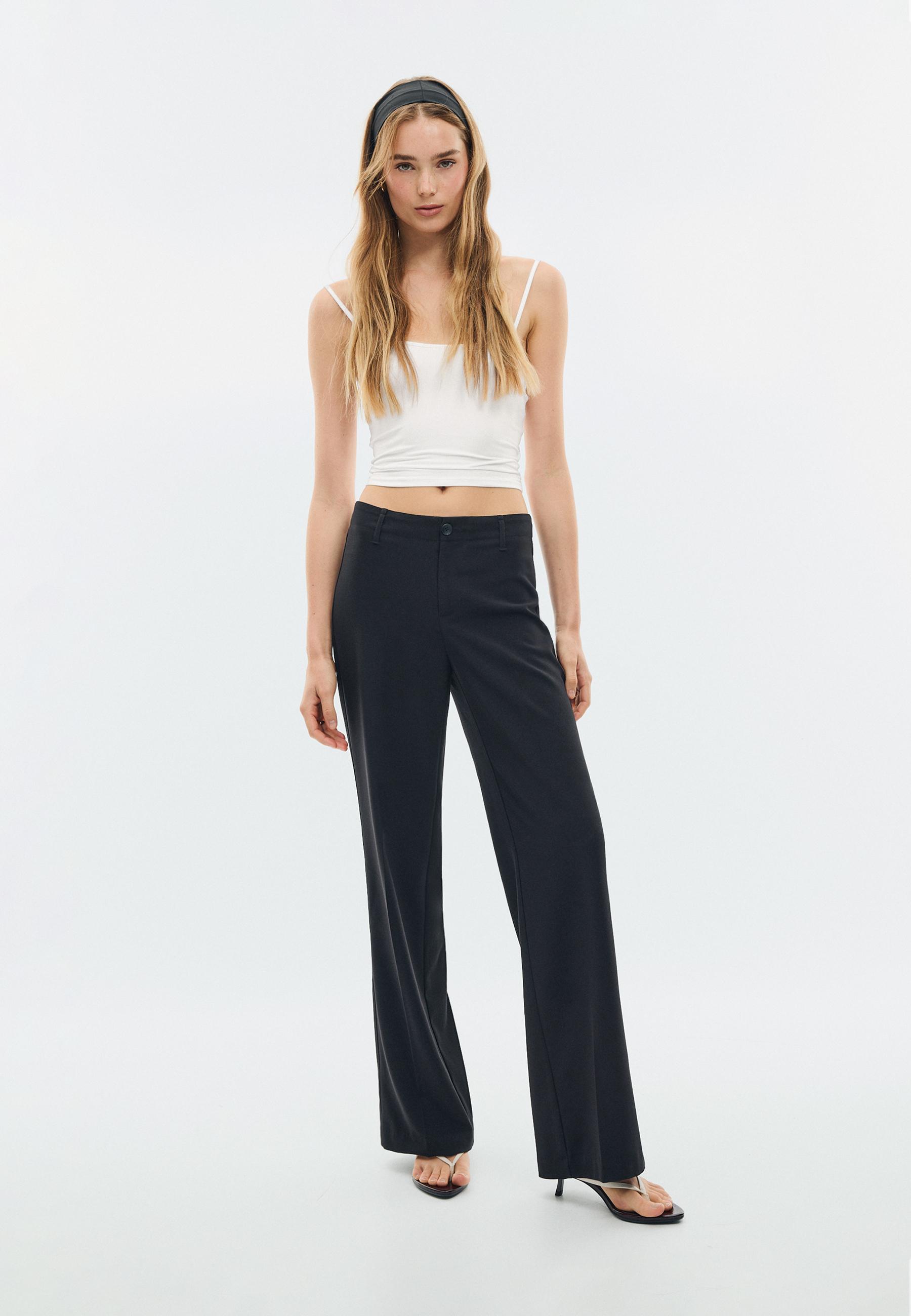 Slim Fit Straight Trousers — Black