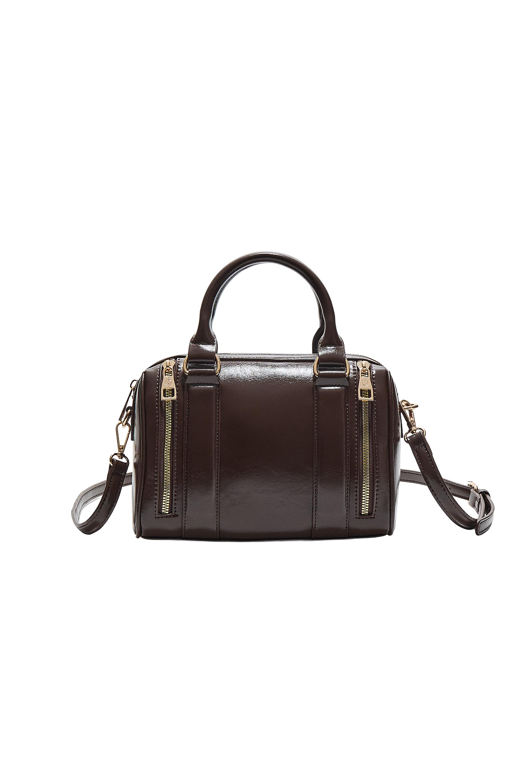 Leather effect bag with zips — Brown