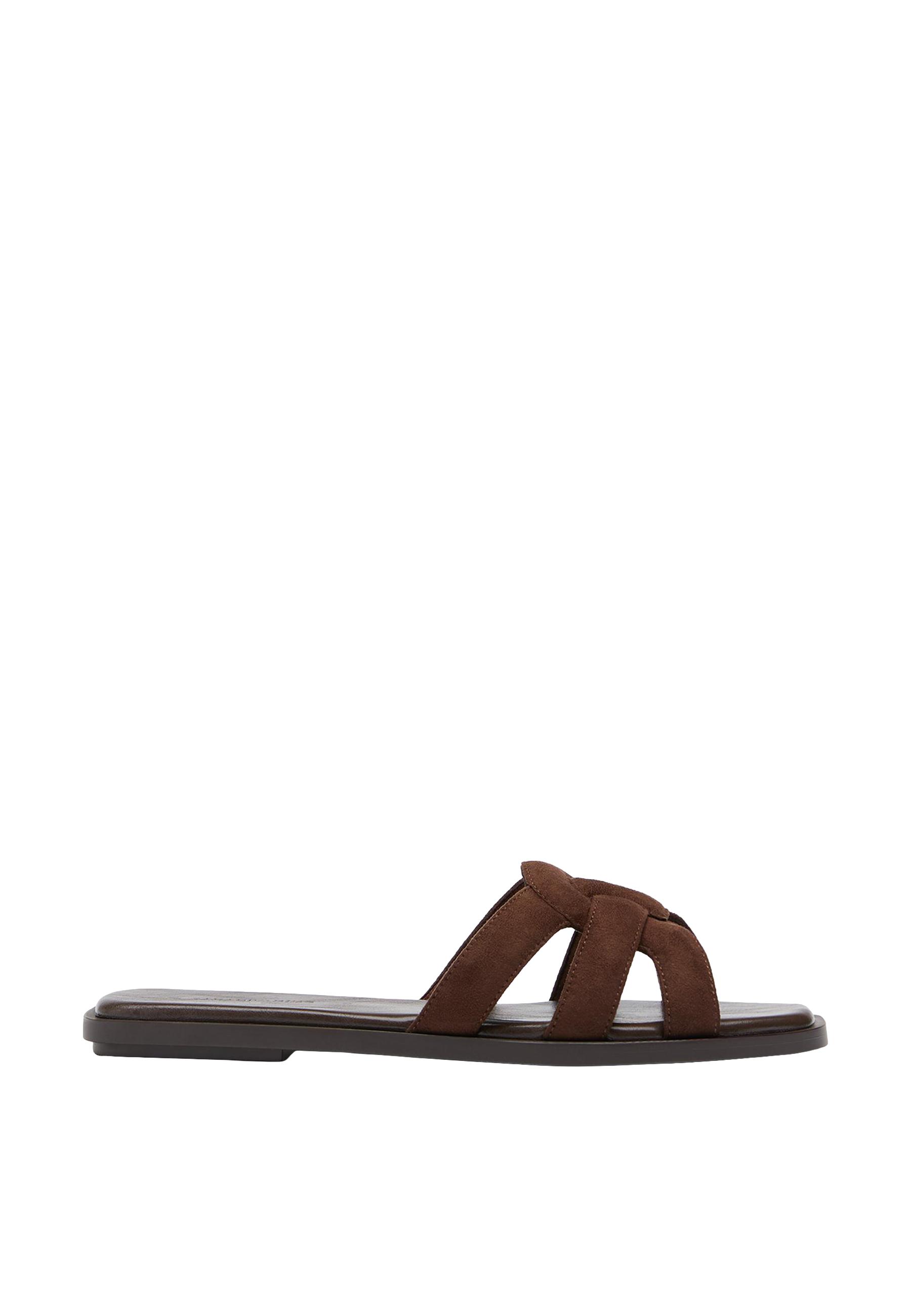 Flat leather effect sandals — BROWN