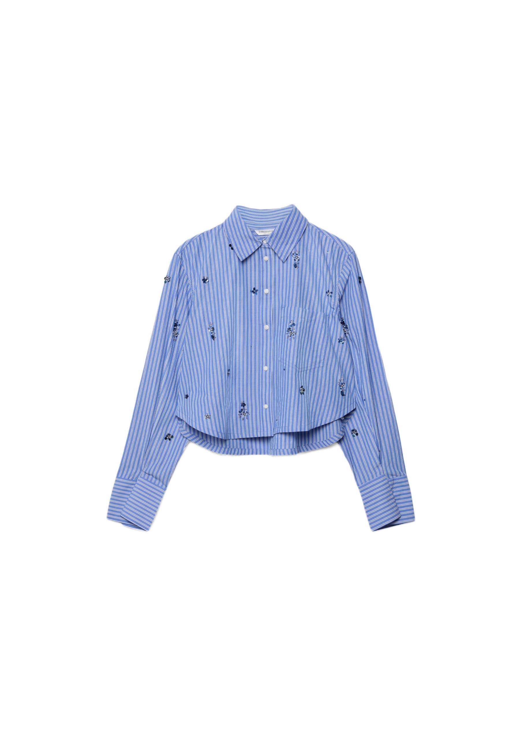 Cropped shirt with rhinestones — Blue