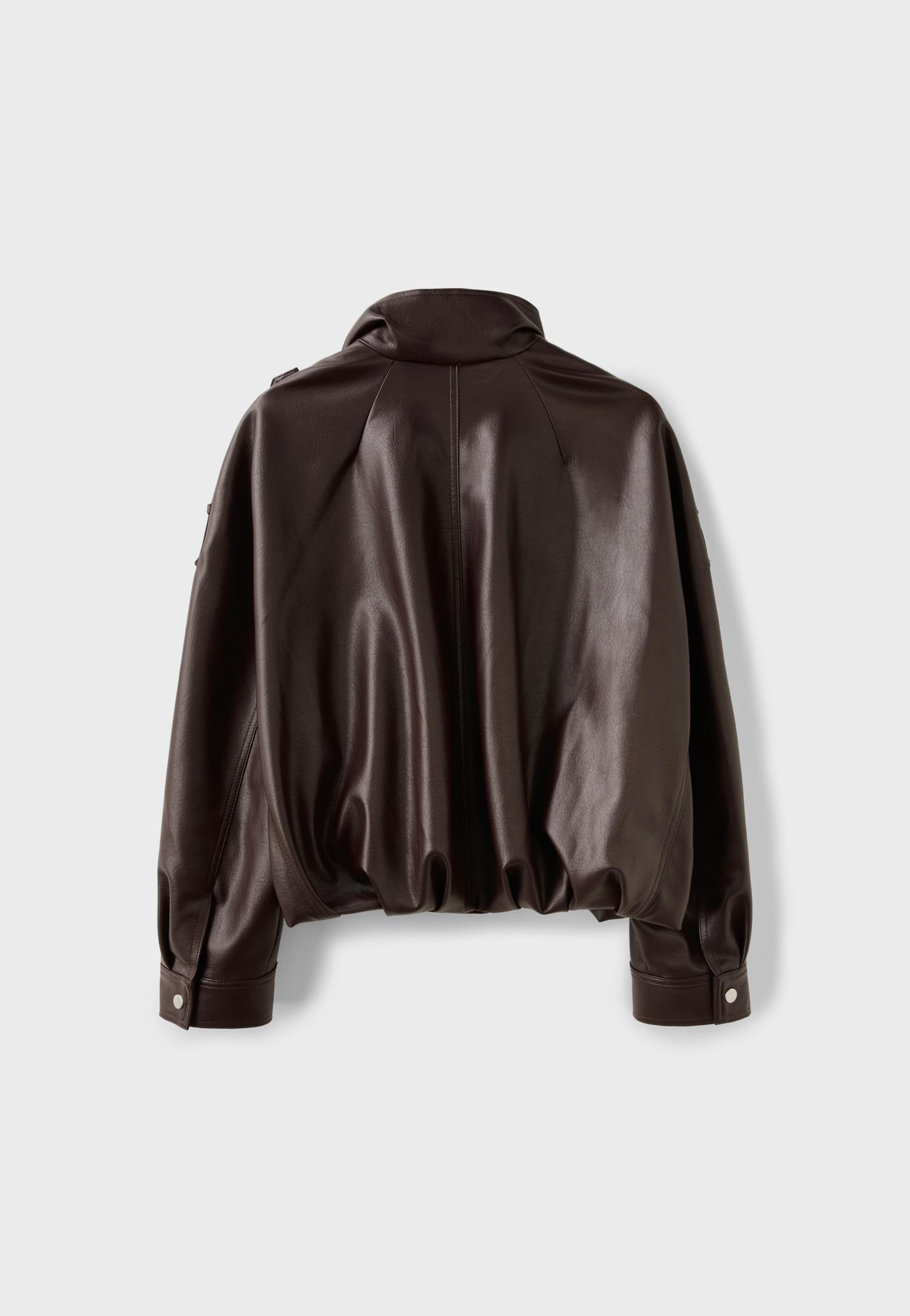 Oversize leather effect jacket — Brown