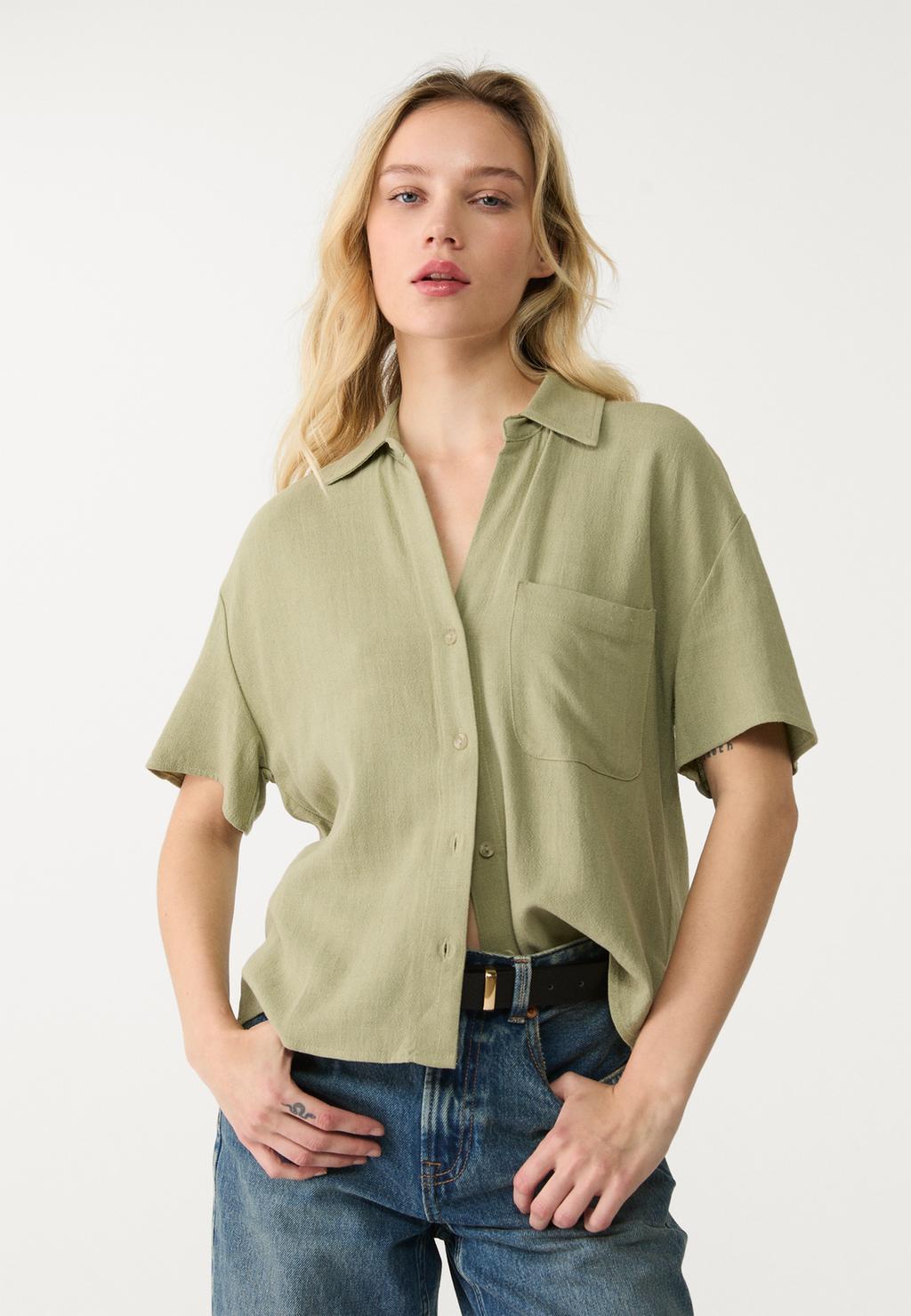 Short sleeve linen blend shirt