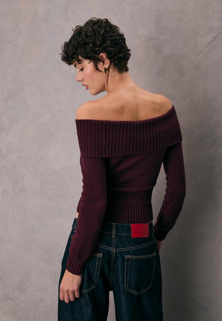 exposed shoulder knit sweater