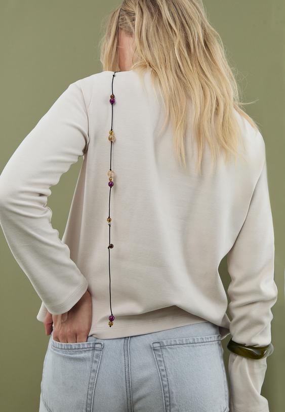 Stradivarius Βασικό Βαμβακερό Μπλουζάκι Κανονικής Γραμμής Πέτρα M