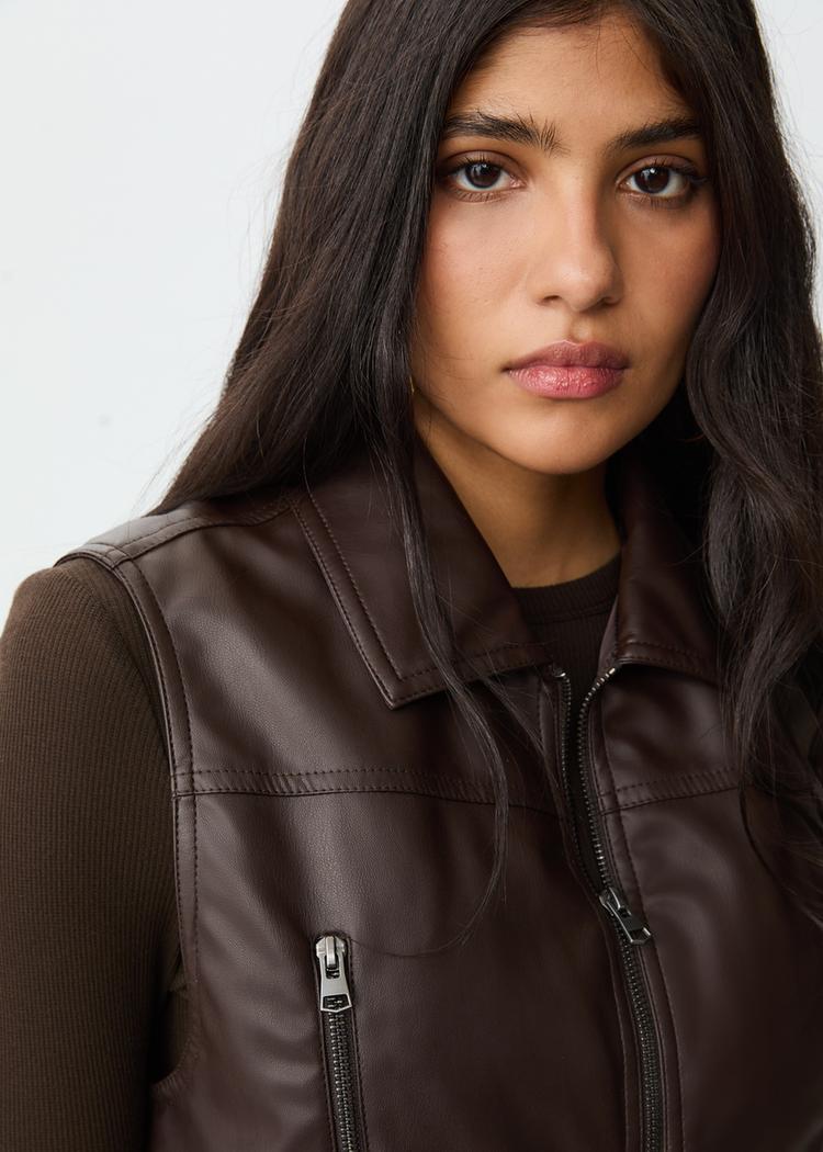leather effect waistcoat with zips