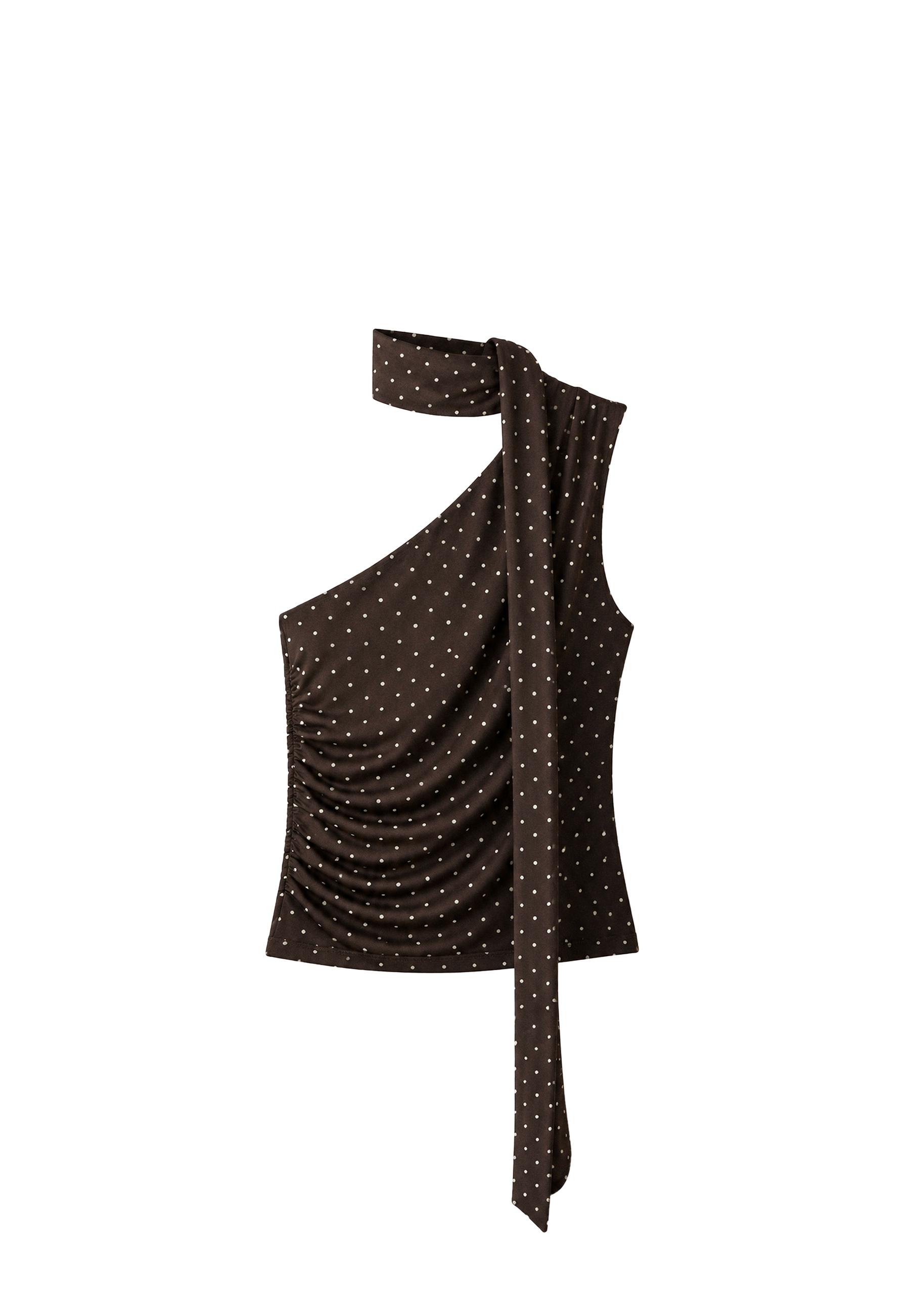 Asymmetric tulle polka dot neckerchief top