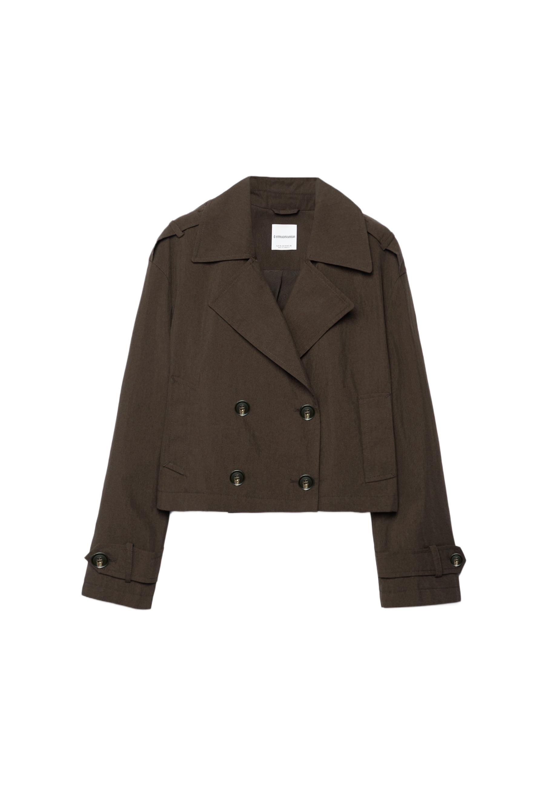 Short double-breasted trench coat — Brown