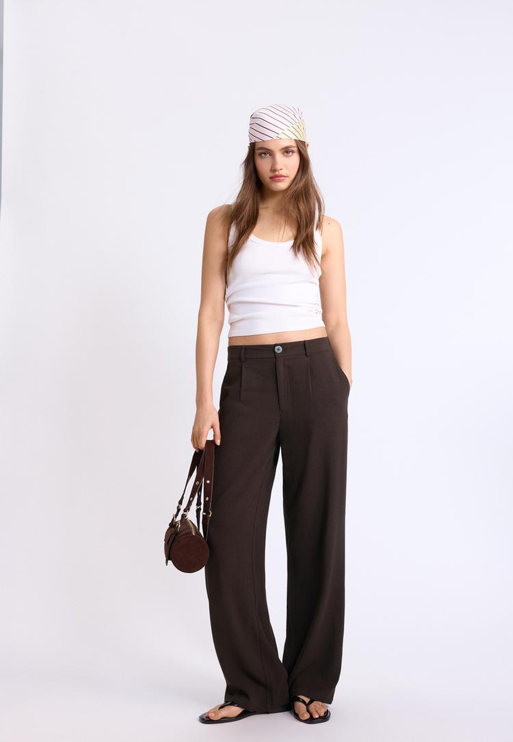 Stradivarius Pantaloni Drepți Cu Aspect De In Maro 44