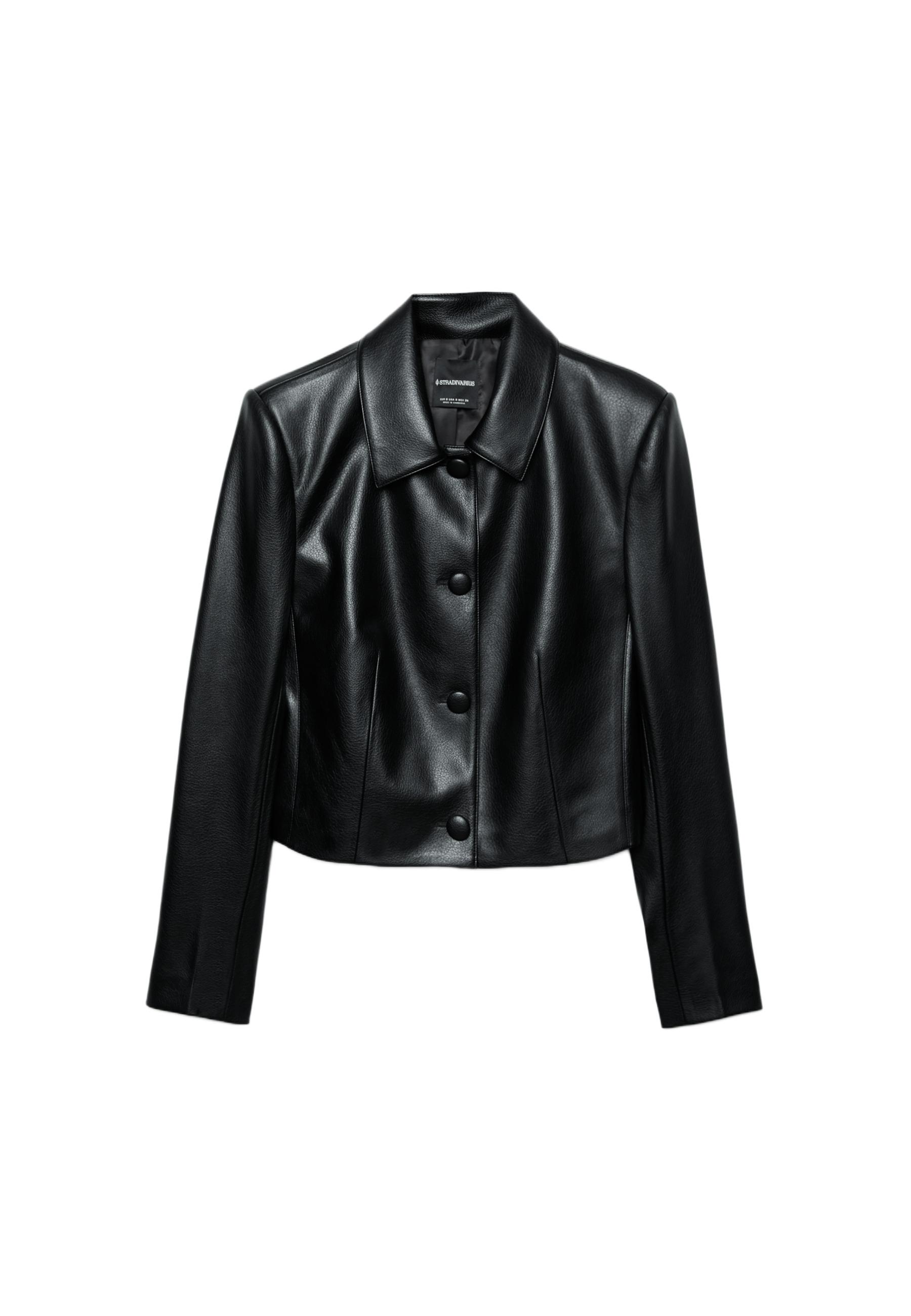 Crop leather effect blazer — Black