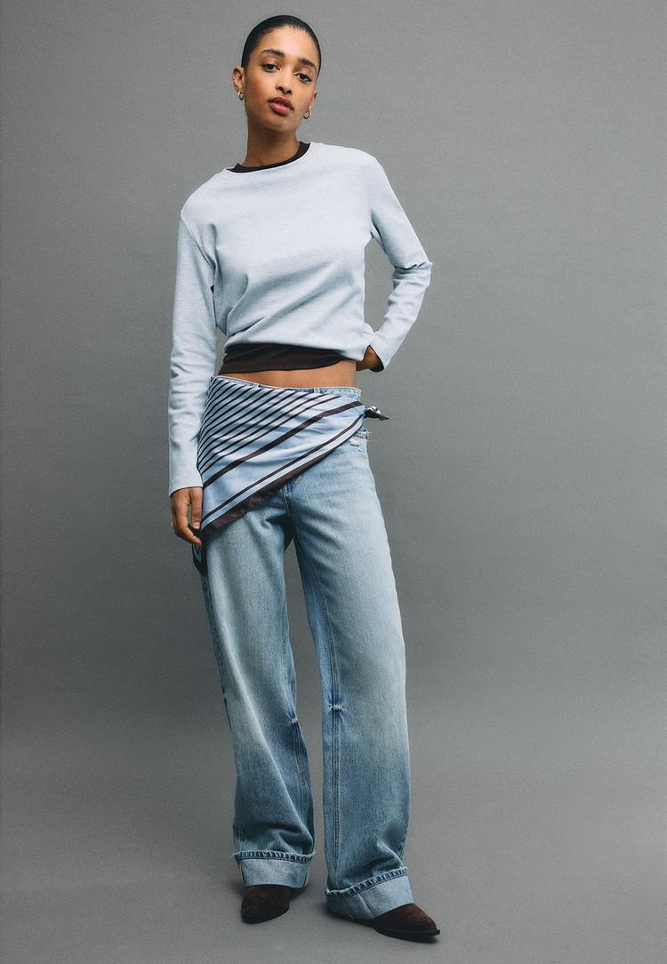 Stradivarius Μακρυμάνικη Μπλούζα Κανονικής Γραμμής Με Απαλή Υφή Γκρι Μελανζέ S