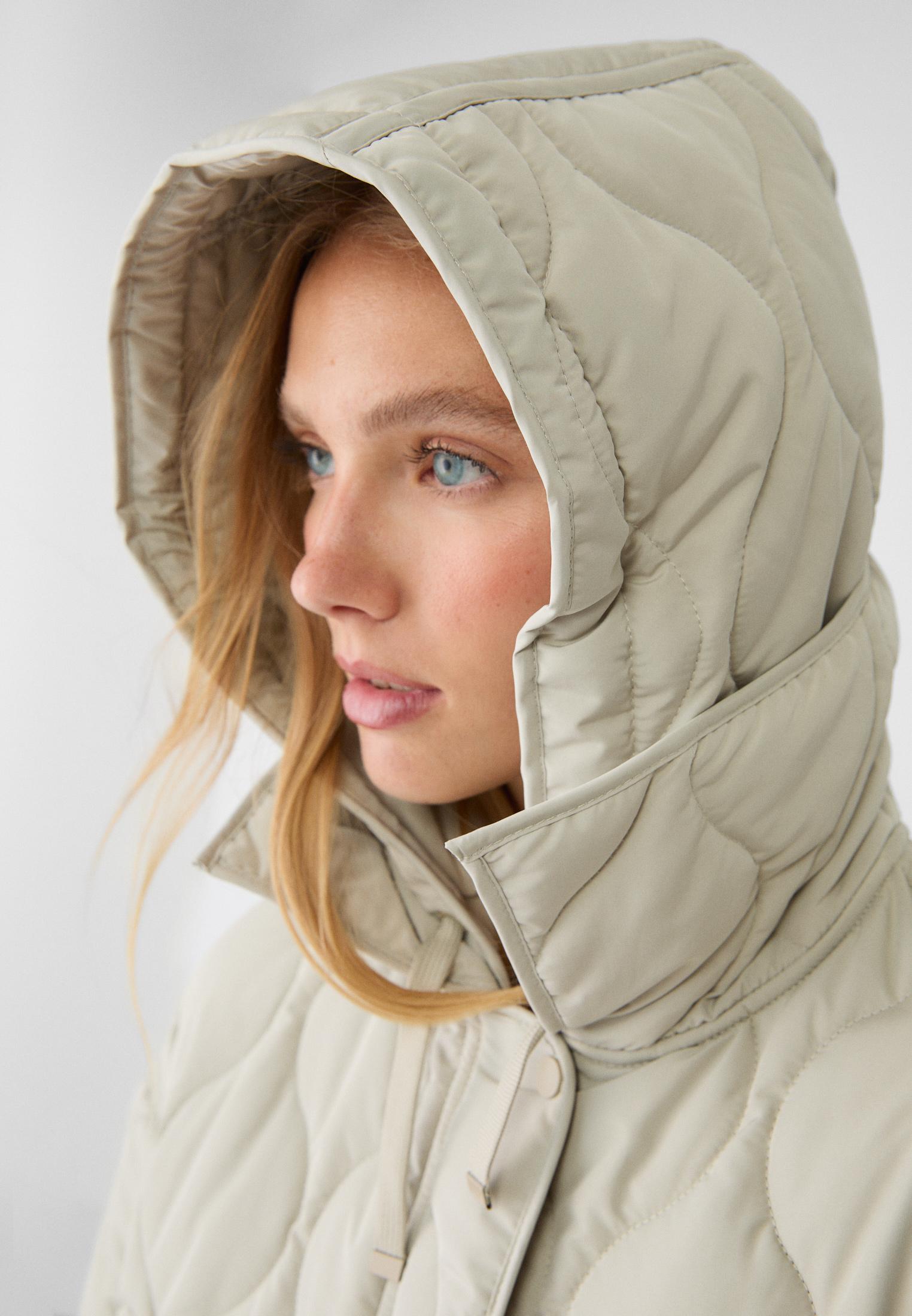 Beige hooded puffer jacket online