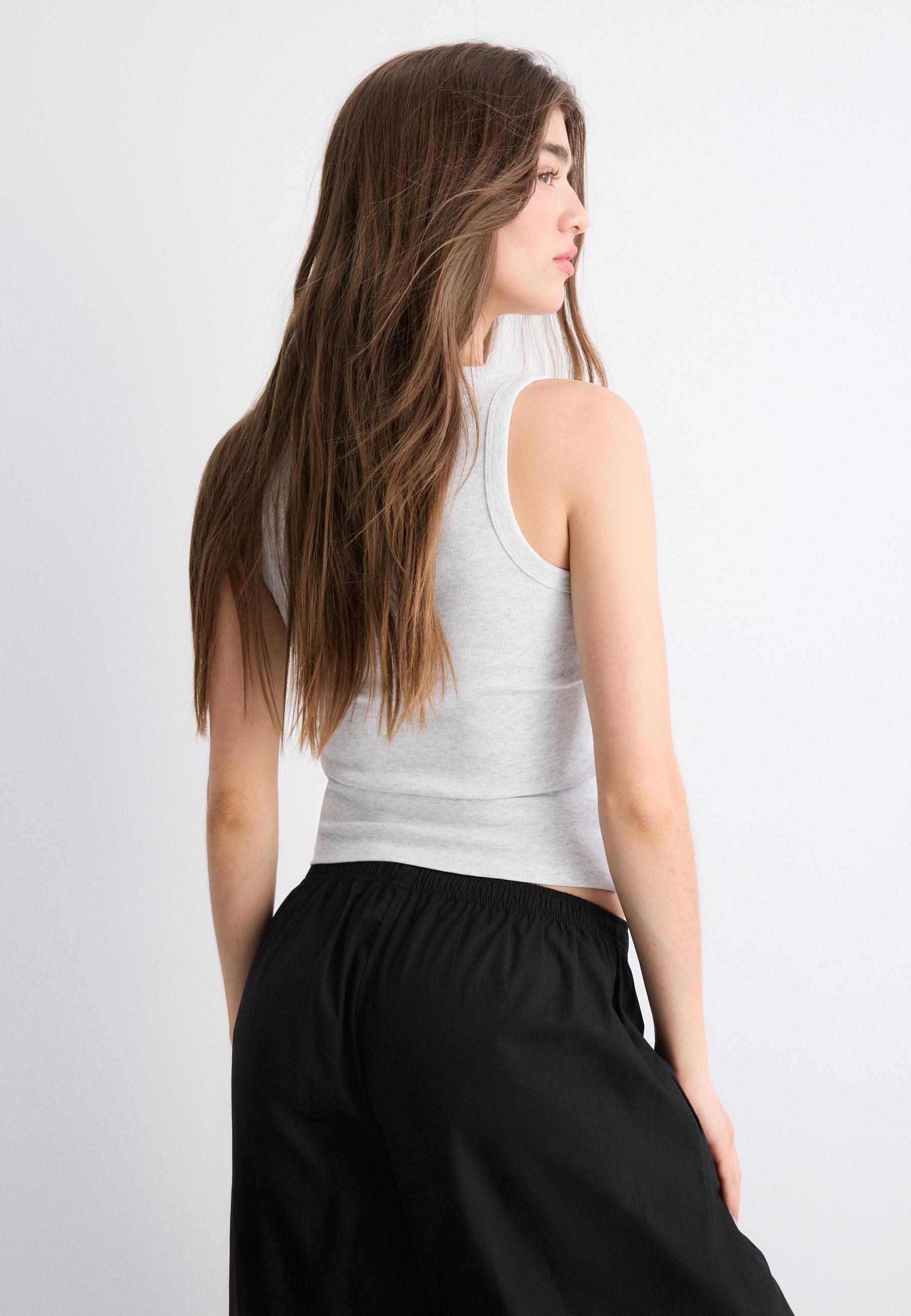 Ribbed cotton racerback top — Grey melange