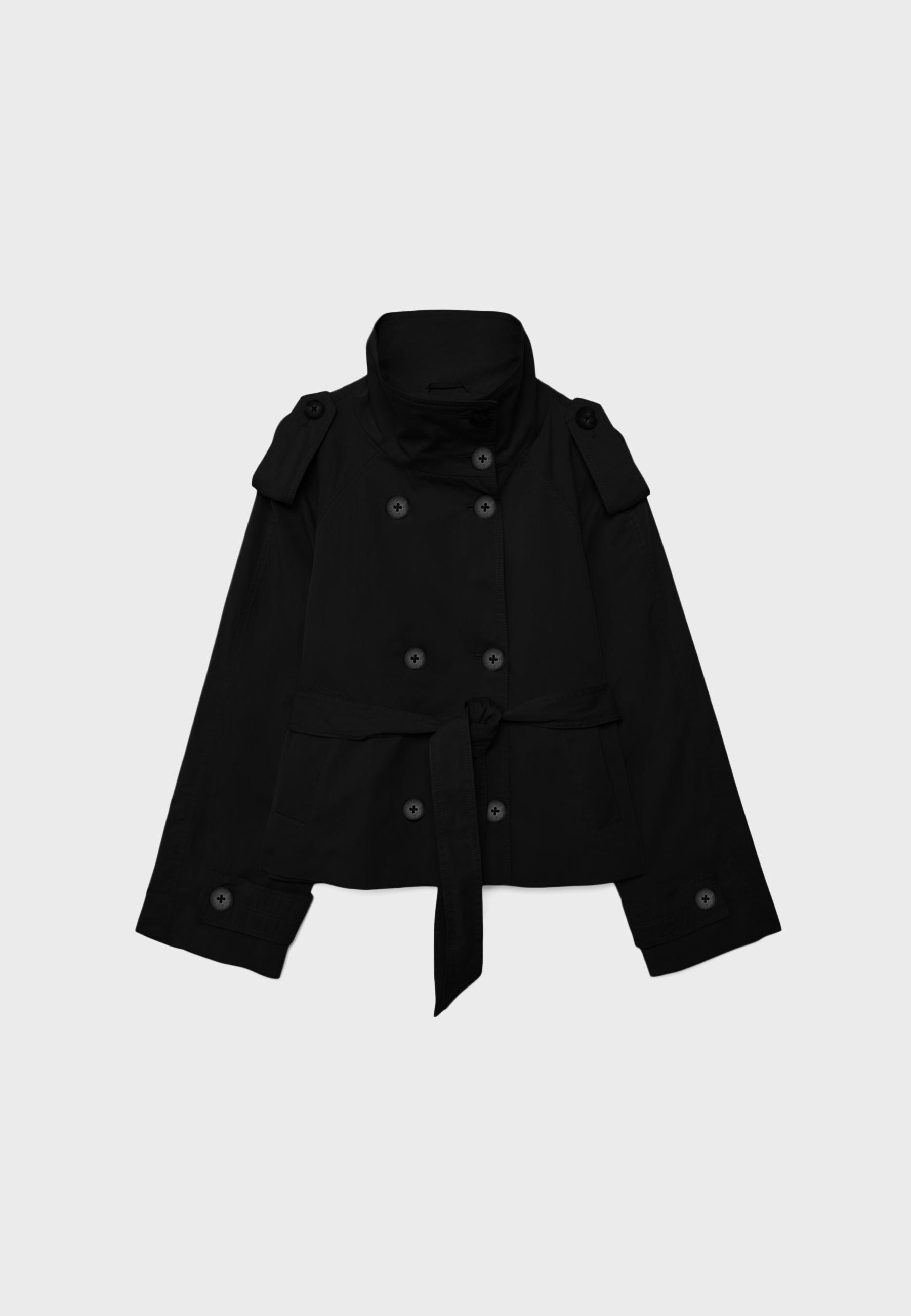 High neck belted trench coat — Black