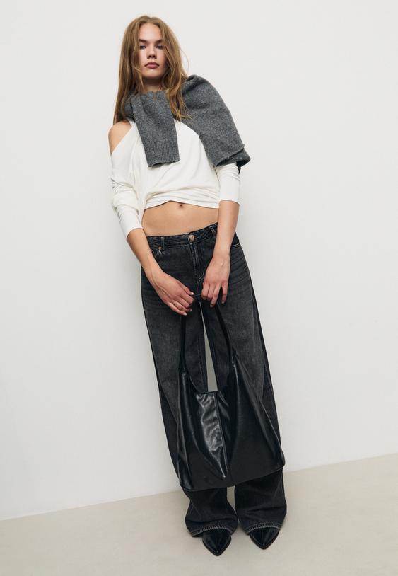 Stradivarius Zip Shoulder Bag Black Os