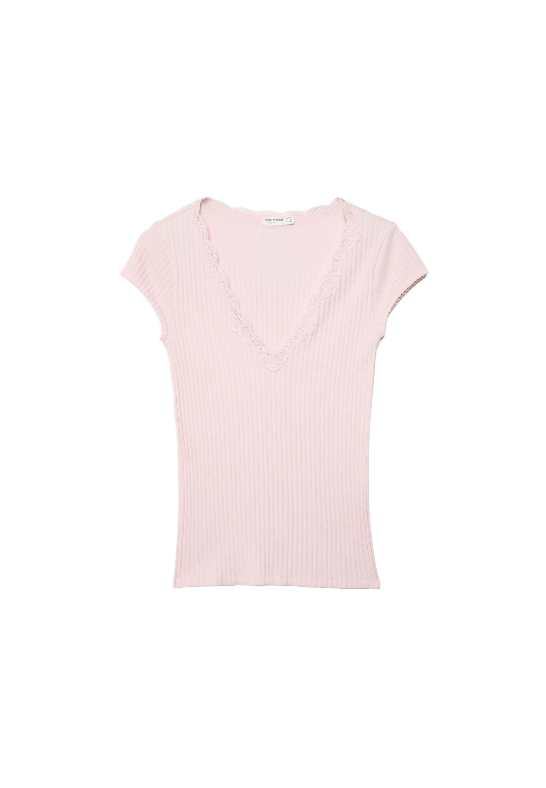 Dantel detaylı kısa kollu V yaka t-shirt - Görsel 9