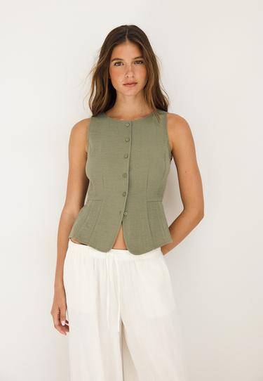 Buttoned waistcoat — Khaki 1