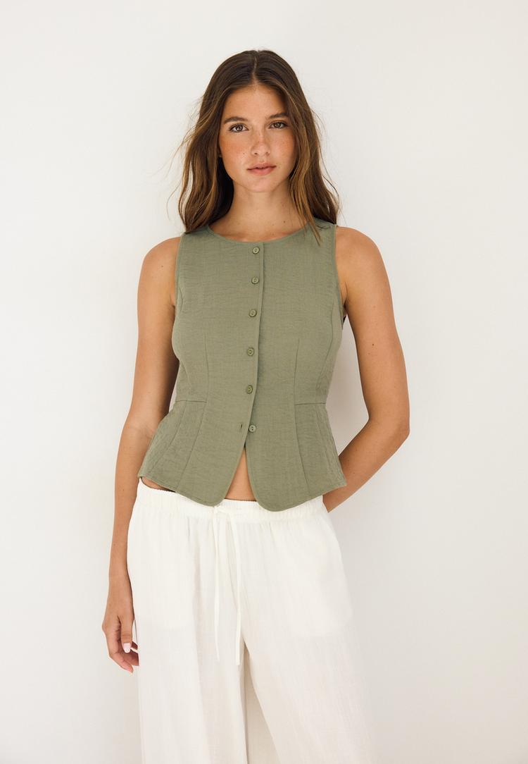 Buttoned waistcoat — Khaki