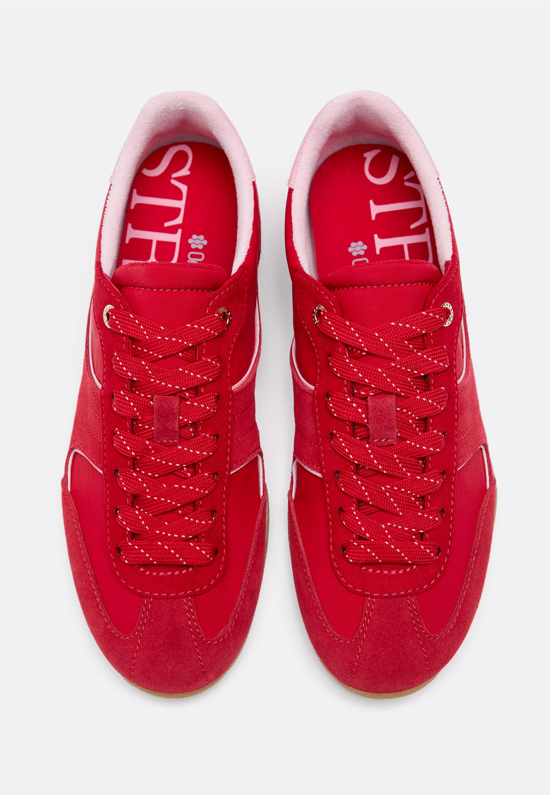 Flat sole trainers with leather details — RED 