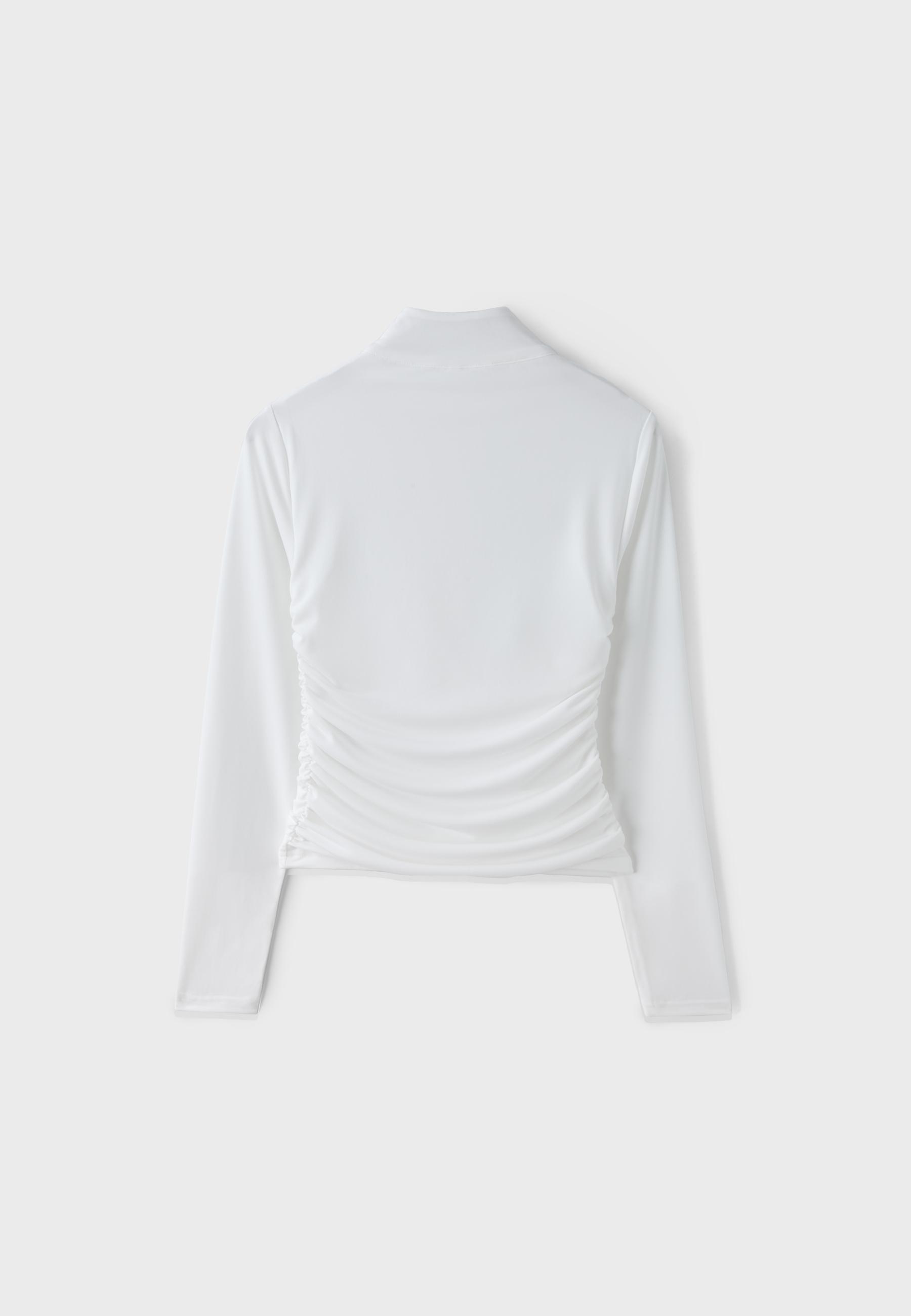 Fitted gathered top with zip — Ecru