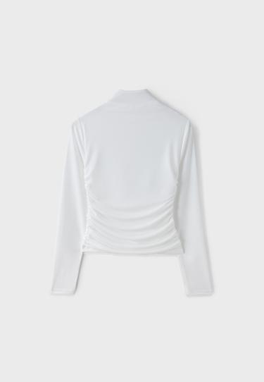 Fitted top with gathers and zip — Ecru 8