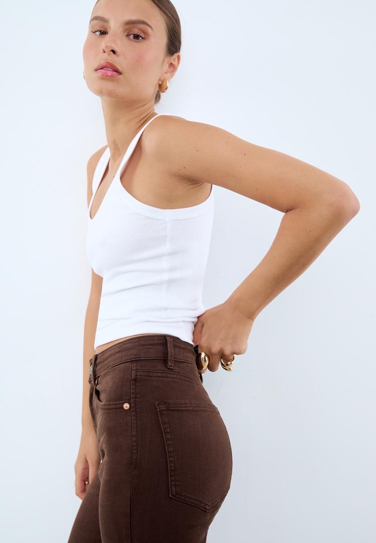 d74 pantalon flare stretch slit