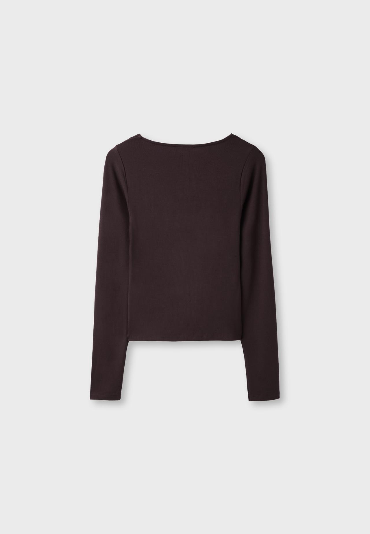 Long sleeve lace V-neck top — Brown