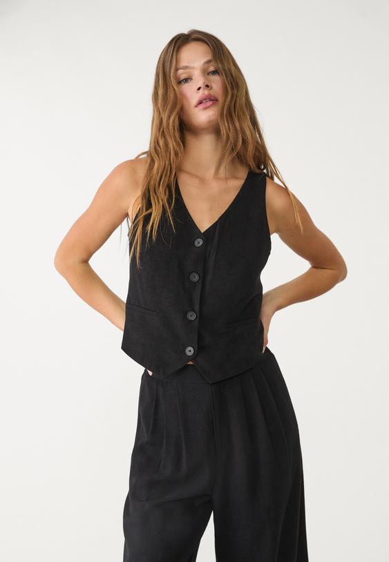 chaleco botones con lino