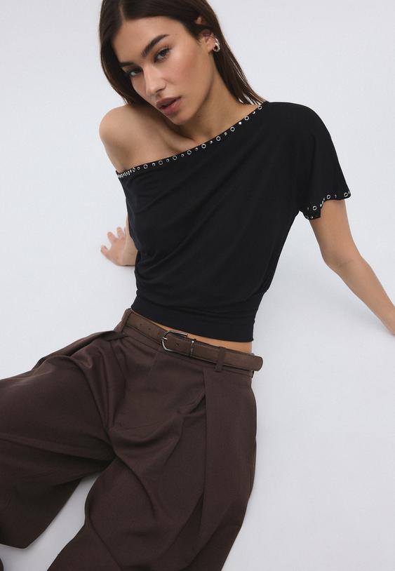 Stradivarius Pantalon Maxi Pinces Ceinture Marron 38